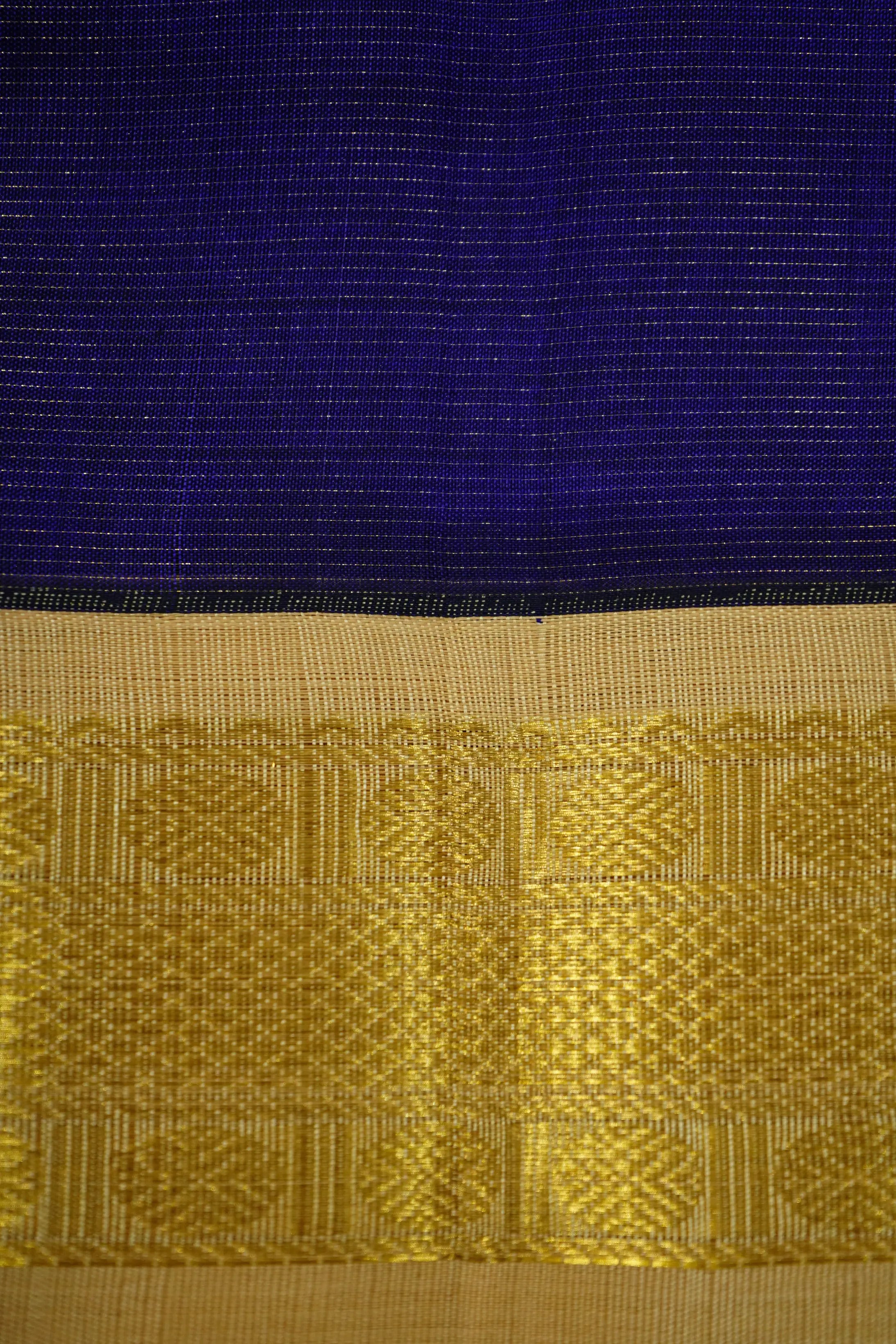 PURE KANCHI SILK COTTON - PERSIAN BLUE WITH GOLDEN - Queens Jewel Emporium