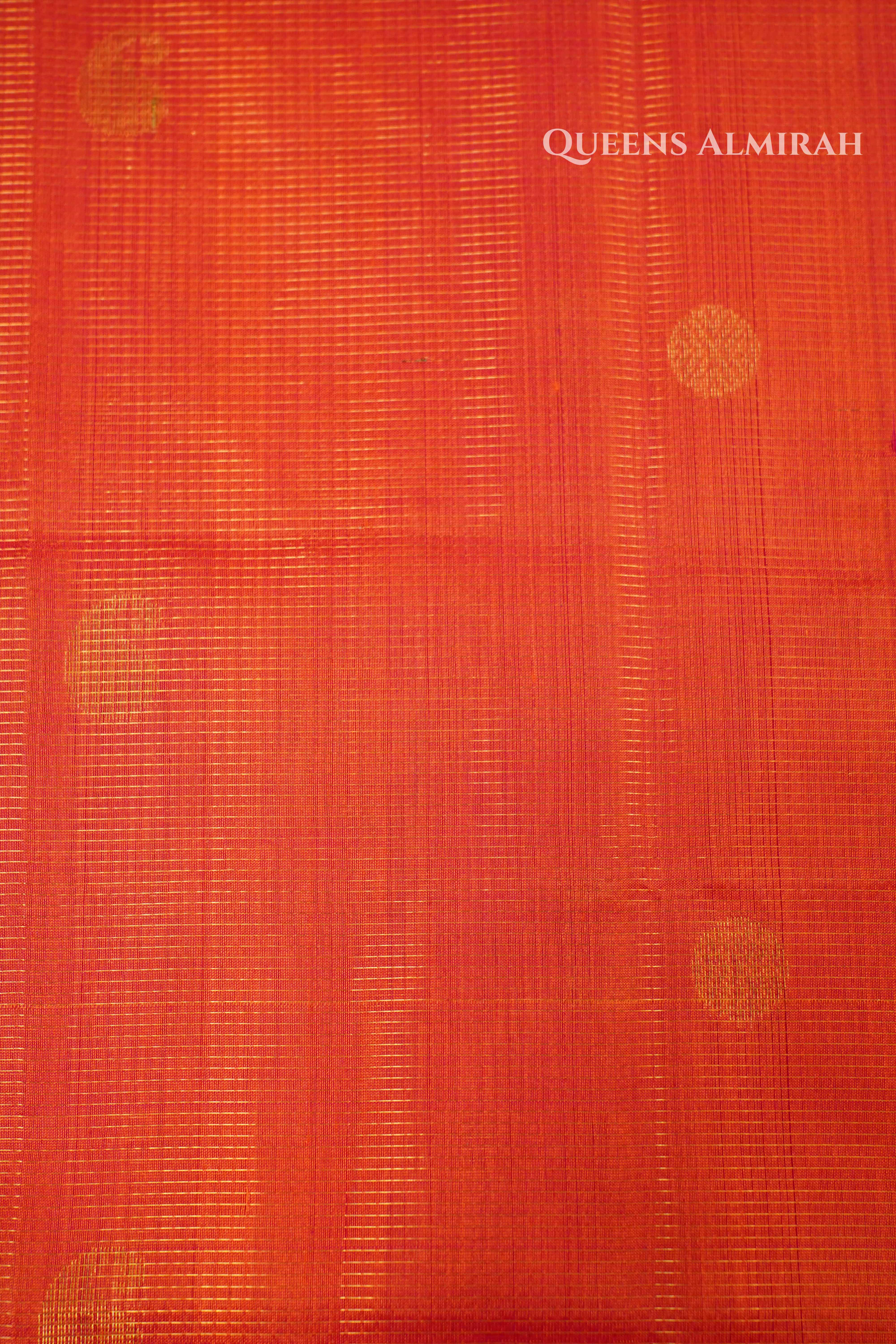 Pure Kanchi Silk Cotton-Rust Orange With Royal Blue Vaira Oosi Saree QUEENS ALMIRAH