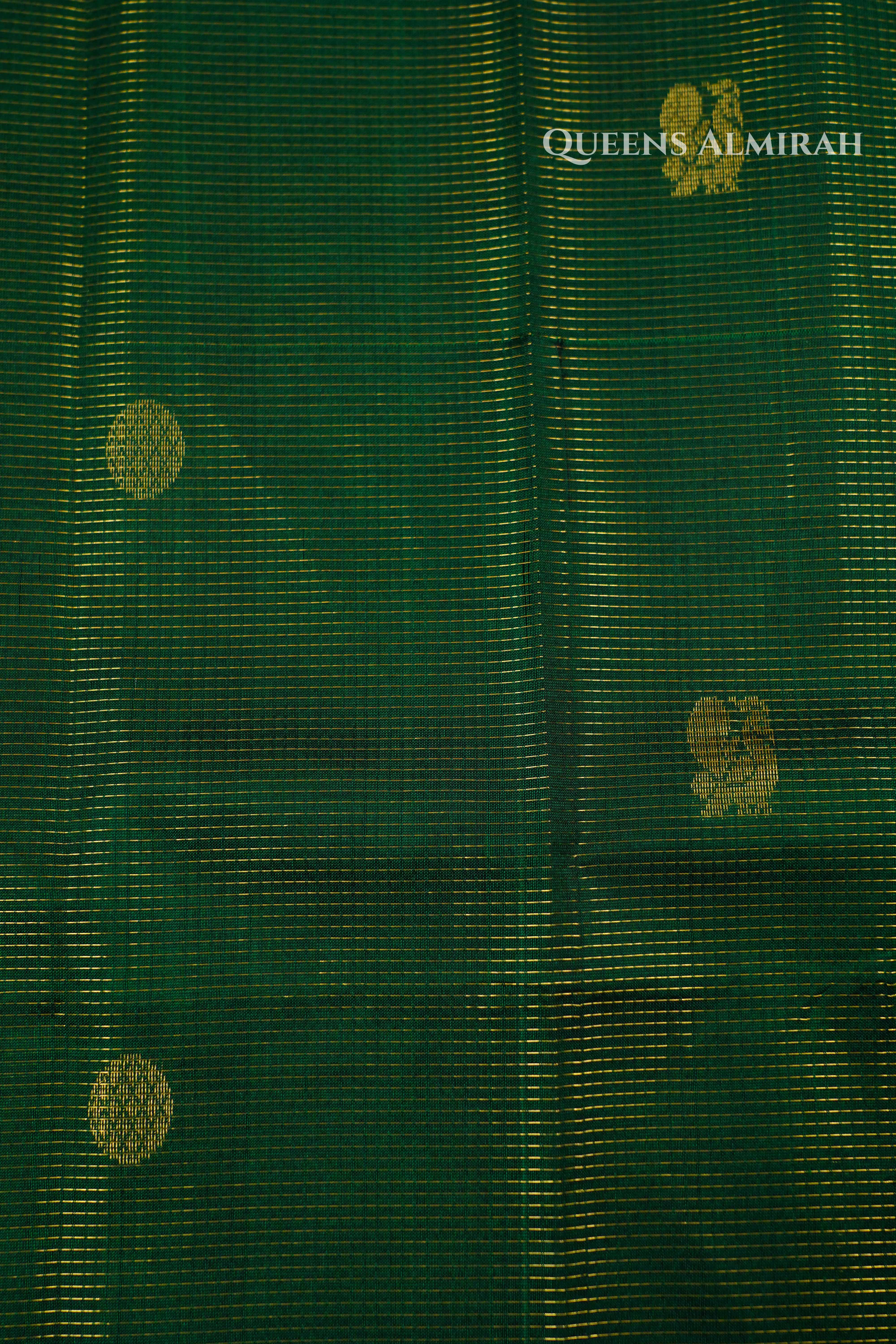 Pure Silk Cotton- Emerald Green Vaira Oosi Saree QUEENS ALMIRAH