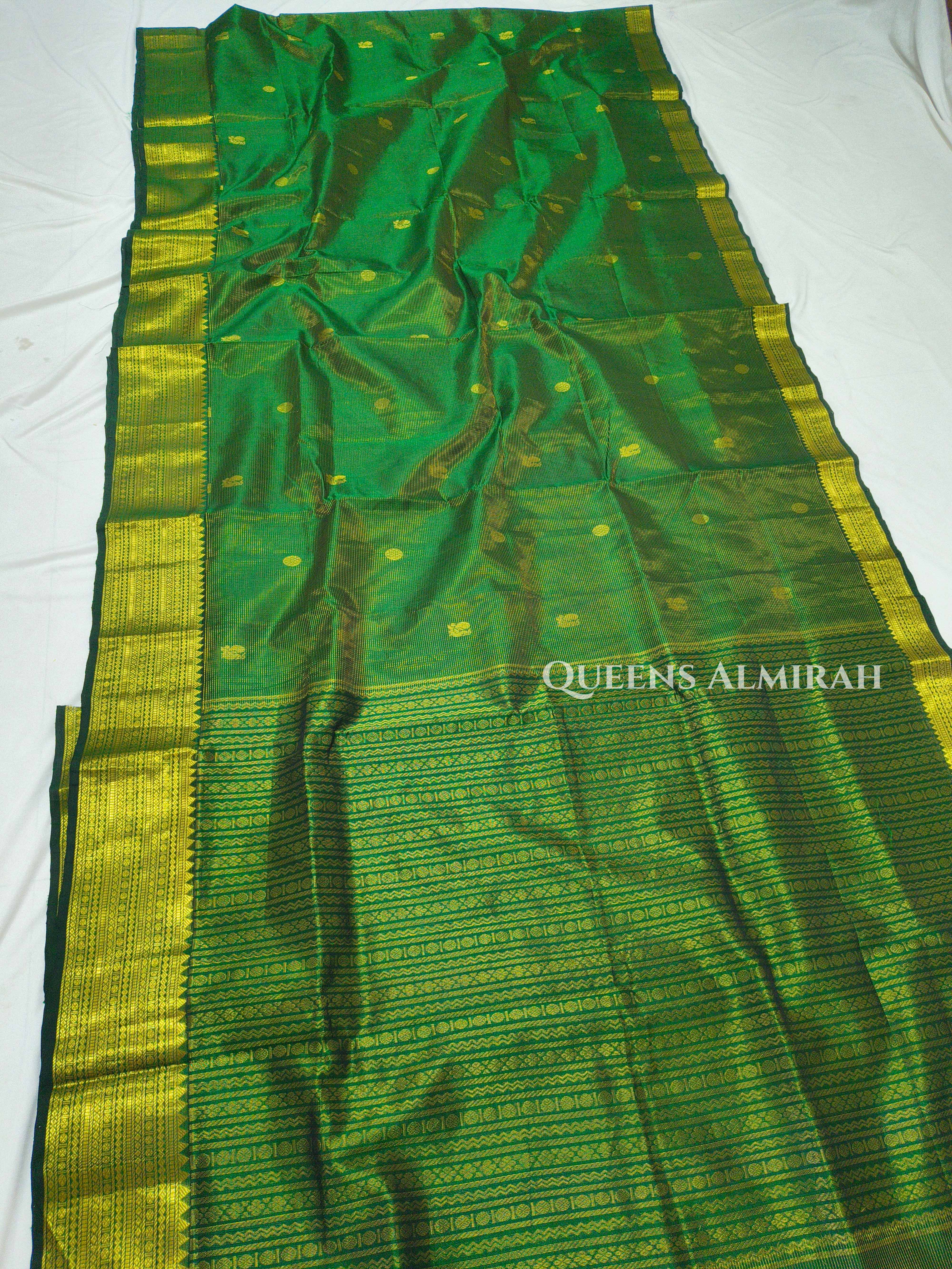 Pure Silk Cotton- Emerald Green Vaira Oosi Saree QUEENS ALMIRAH