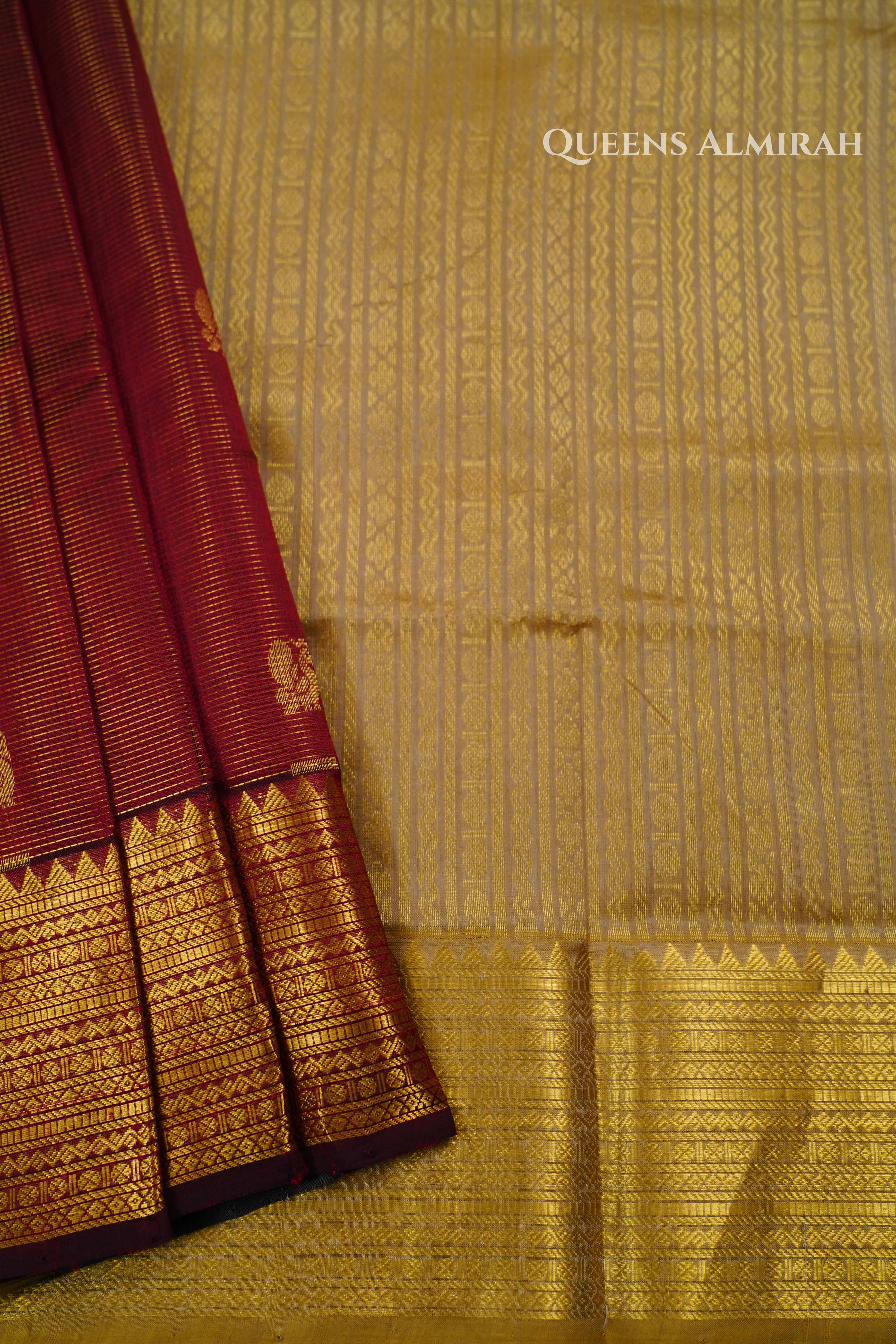 Pure Silk Cotton -Maroon and Grey Vaira Oosi Saree QUEENS ALMIRAH