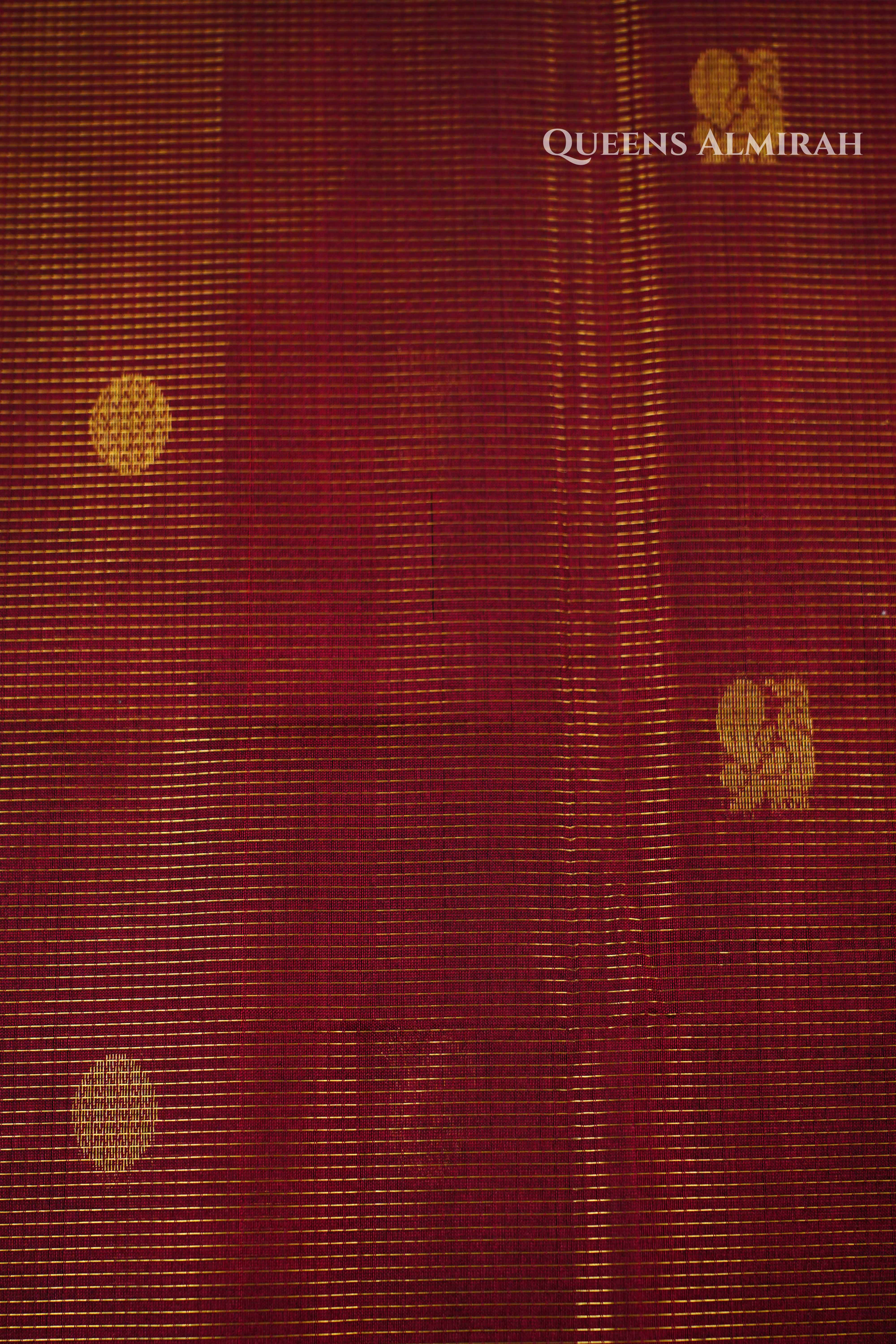 Pure Silk Cotton -Maroon and Grey Vaira Oosi Saree QUEENS ALMIRAH