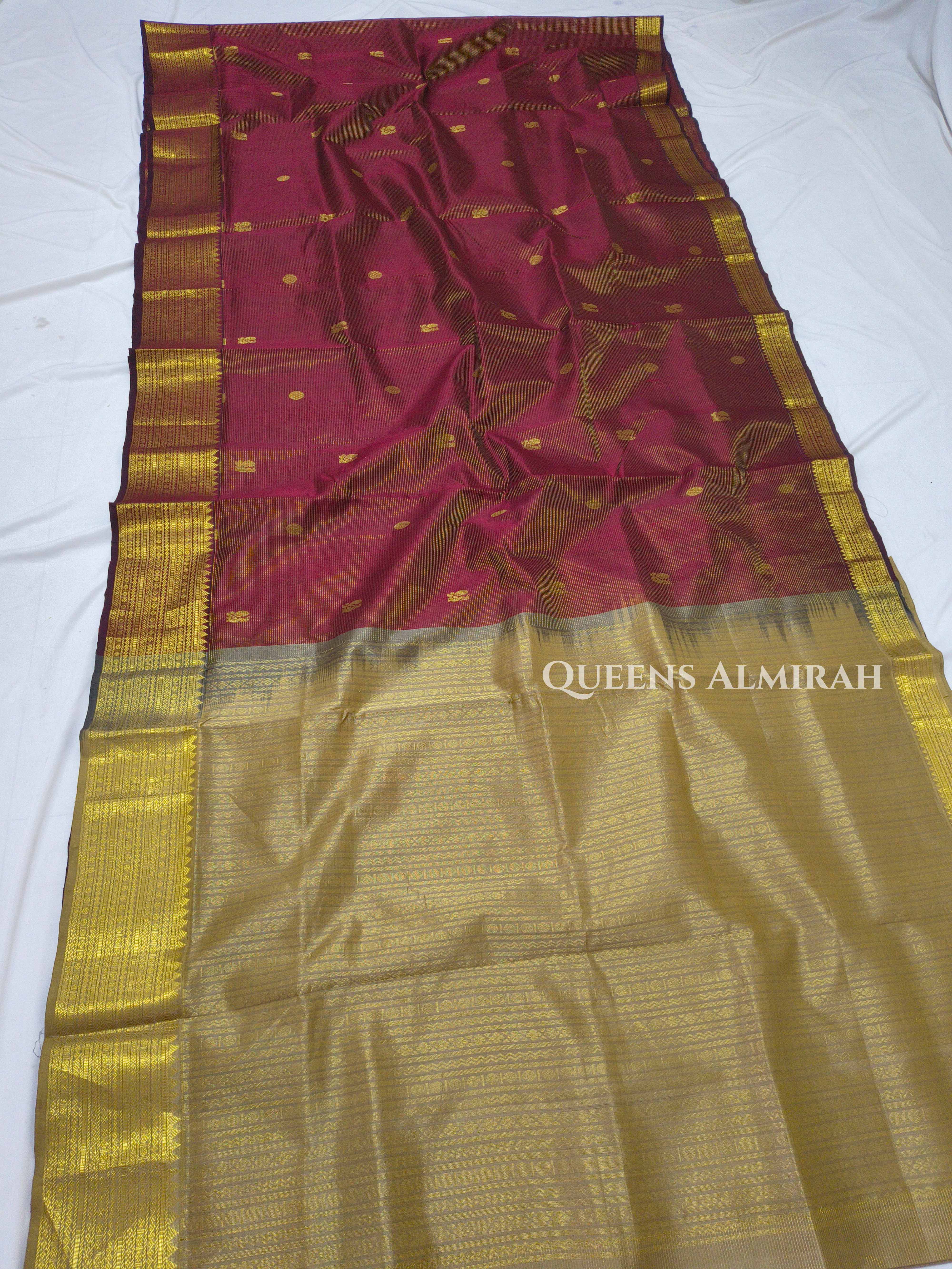 Pure Silk Cotton -Maroon and Grey Vaira Oosi Saree QUEENS ALMIRAH
