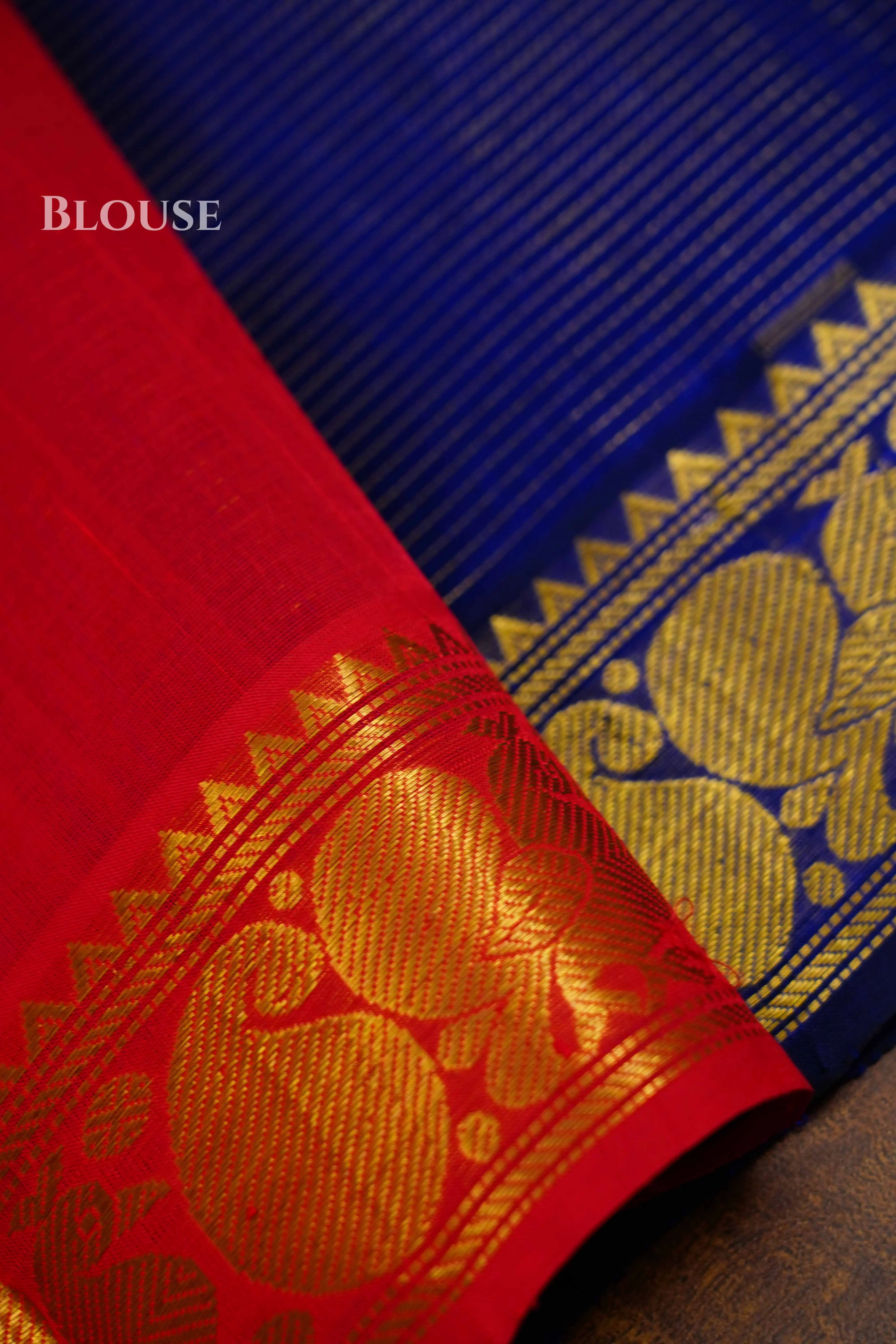 Pure Silk Cotton -Navy Blue and Red Vaira Oosi Saree QUEENS ALMIRAH