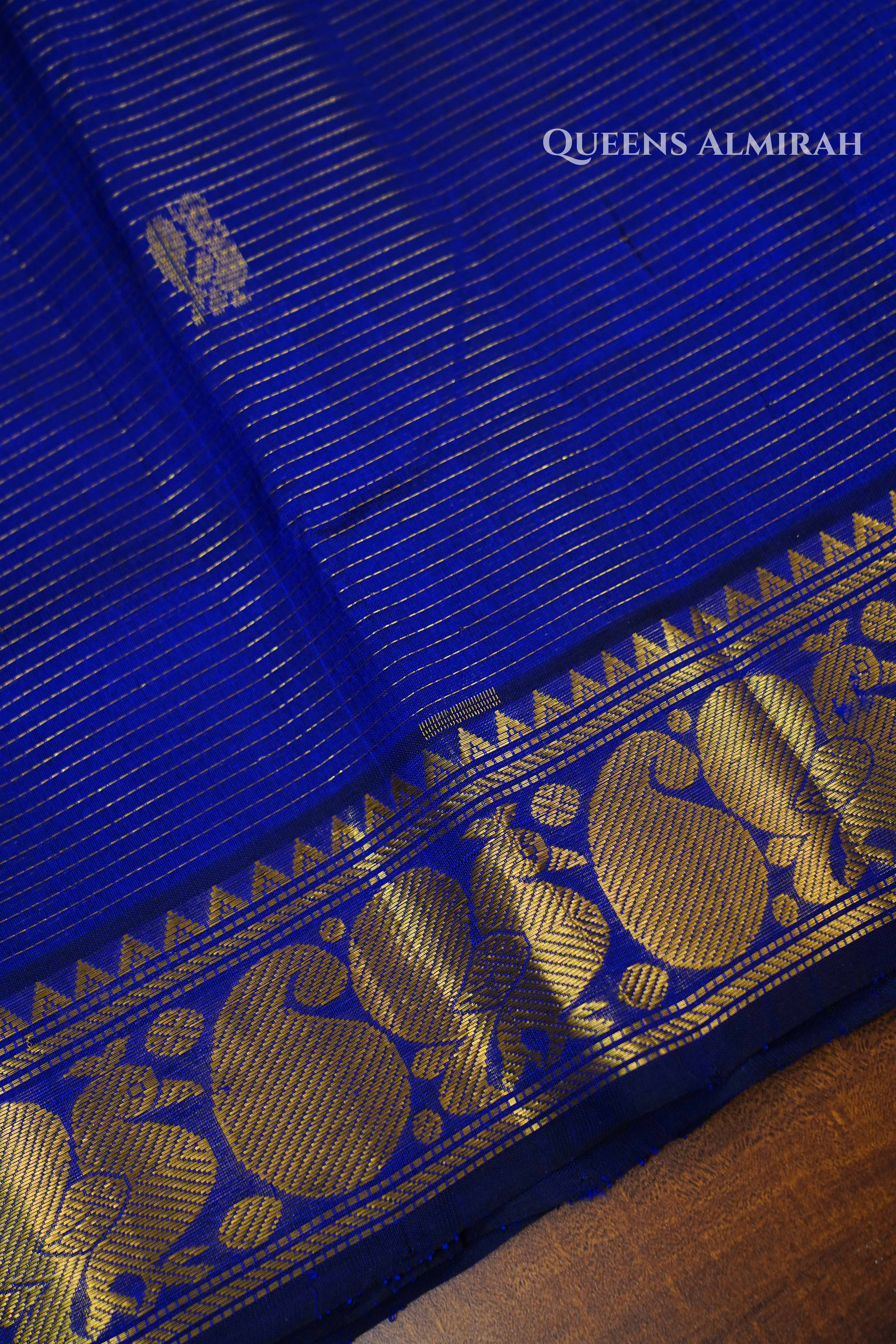 Pure Silk Cotton -Navy Blue and Red Vaira Oosi Saree QUEENS ALMIRAH