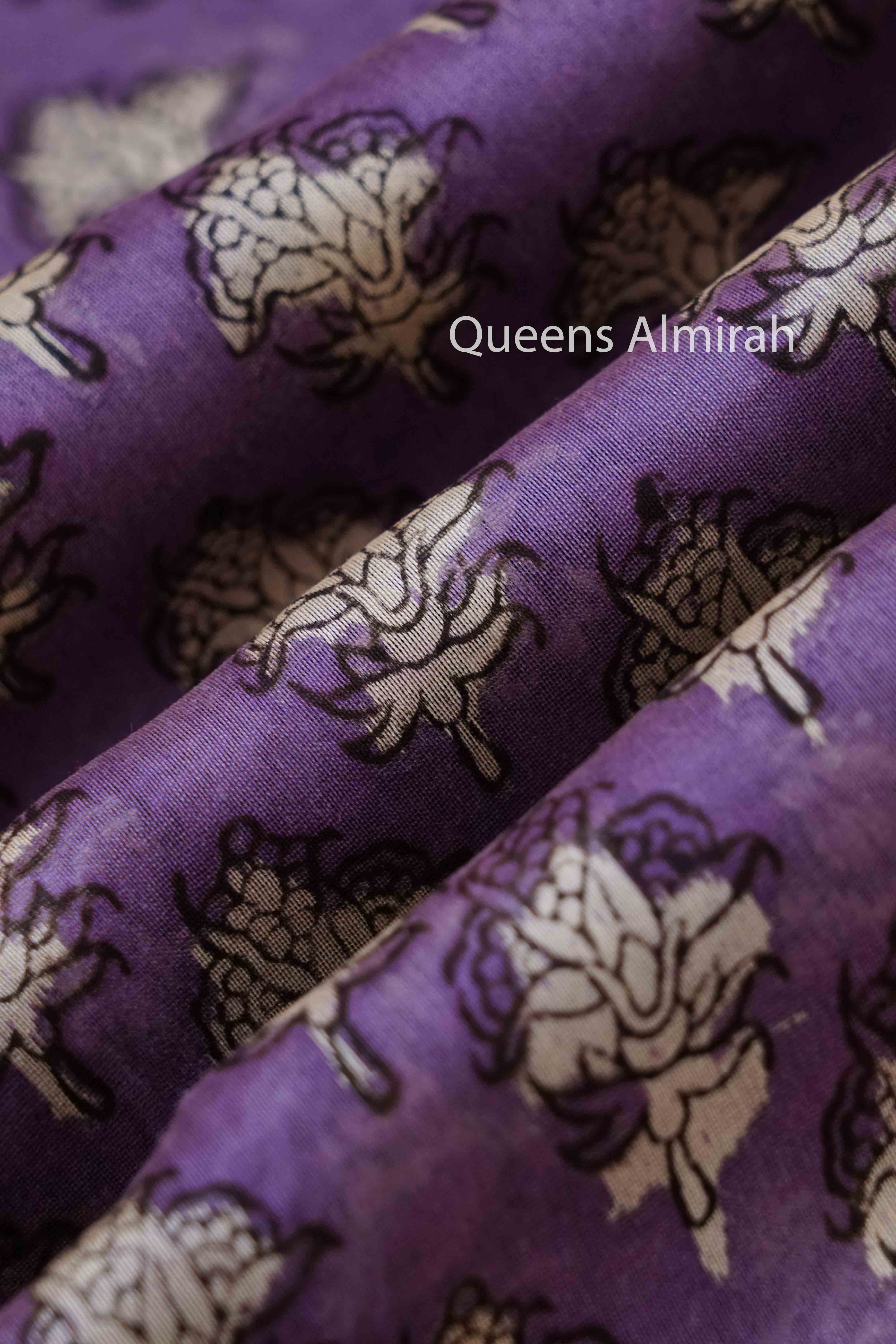 PURPLE HAZE HAND BLOCKED CHANDERI SILK COTTON SAREE - Queens Jewel Emporium
