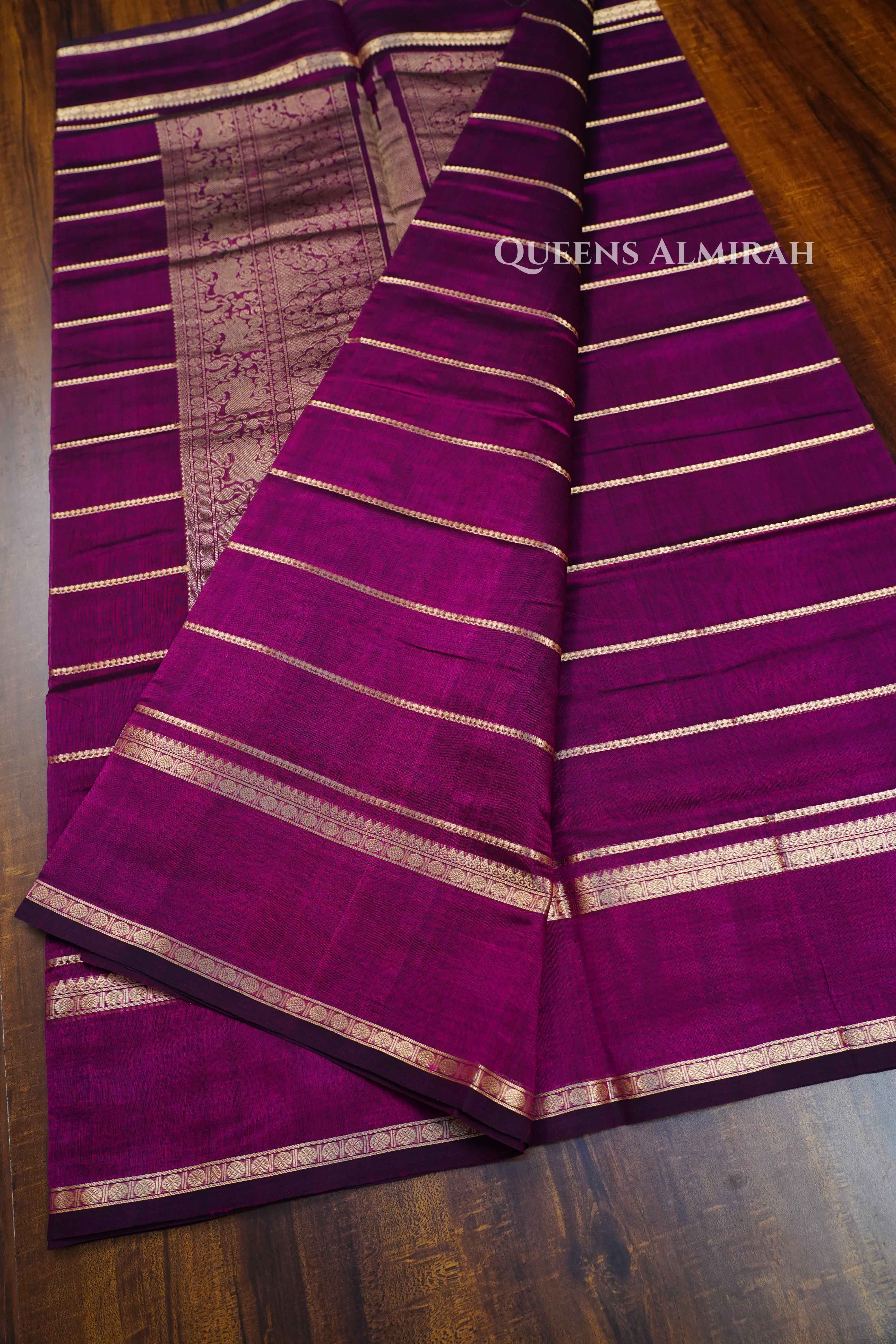 Purple Karaikudi Chettinad Silk Cotton Saree QUEENS ALMIRAH