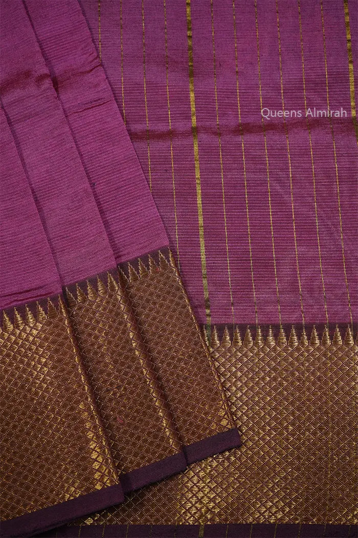 PURPLISH PINK WITH GOLDEN BORDER MANGALGIRI SAREE - Queens Jewel Emporium