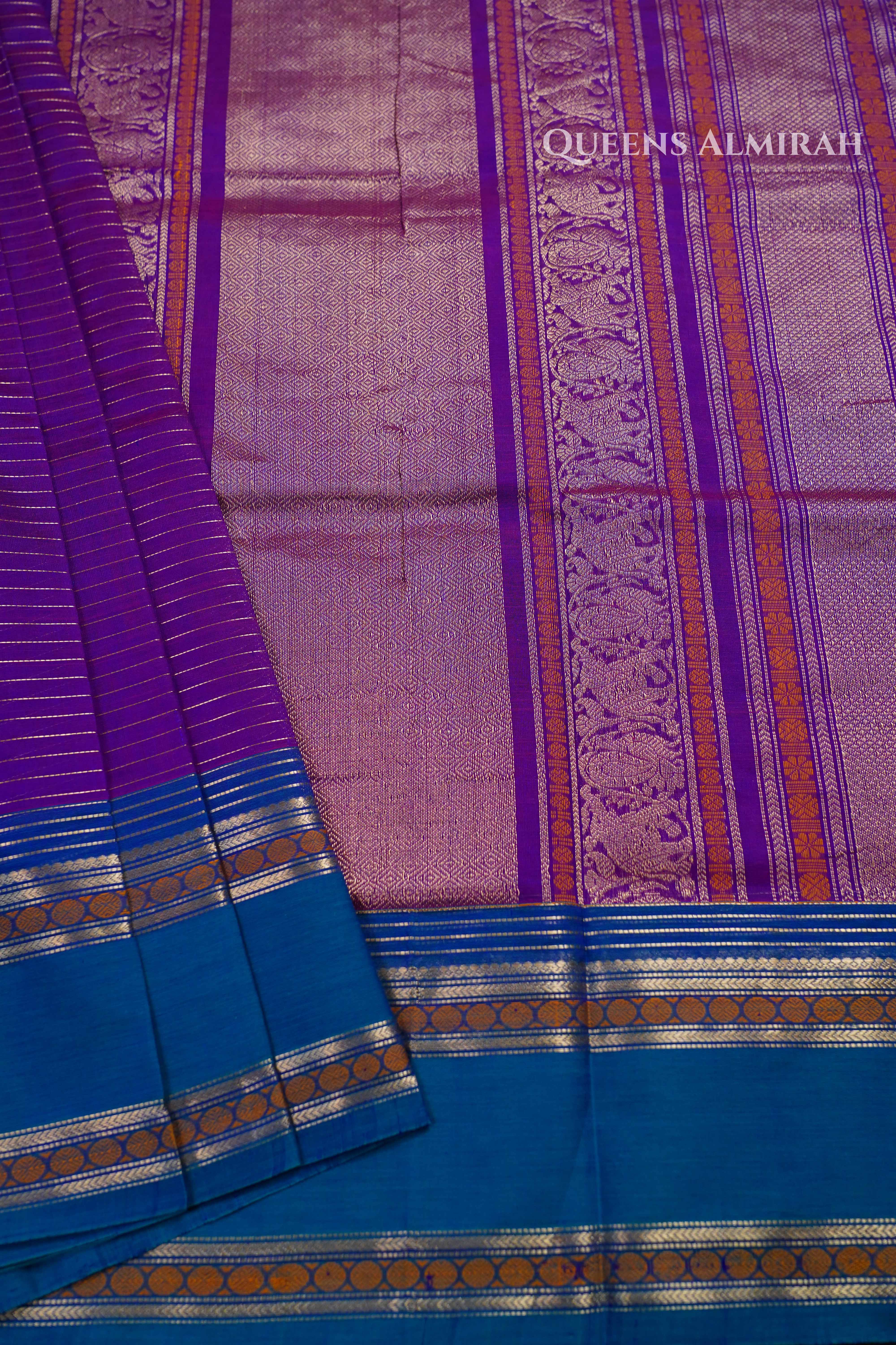 Purple With Blue Pure Kanchi Silk Cotton Saree QUEENS ALMIRAH