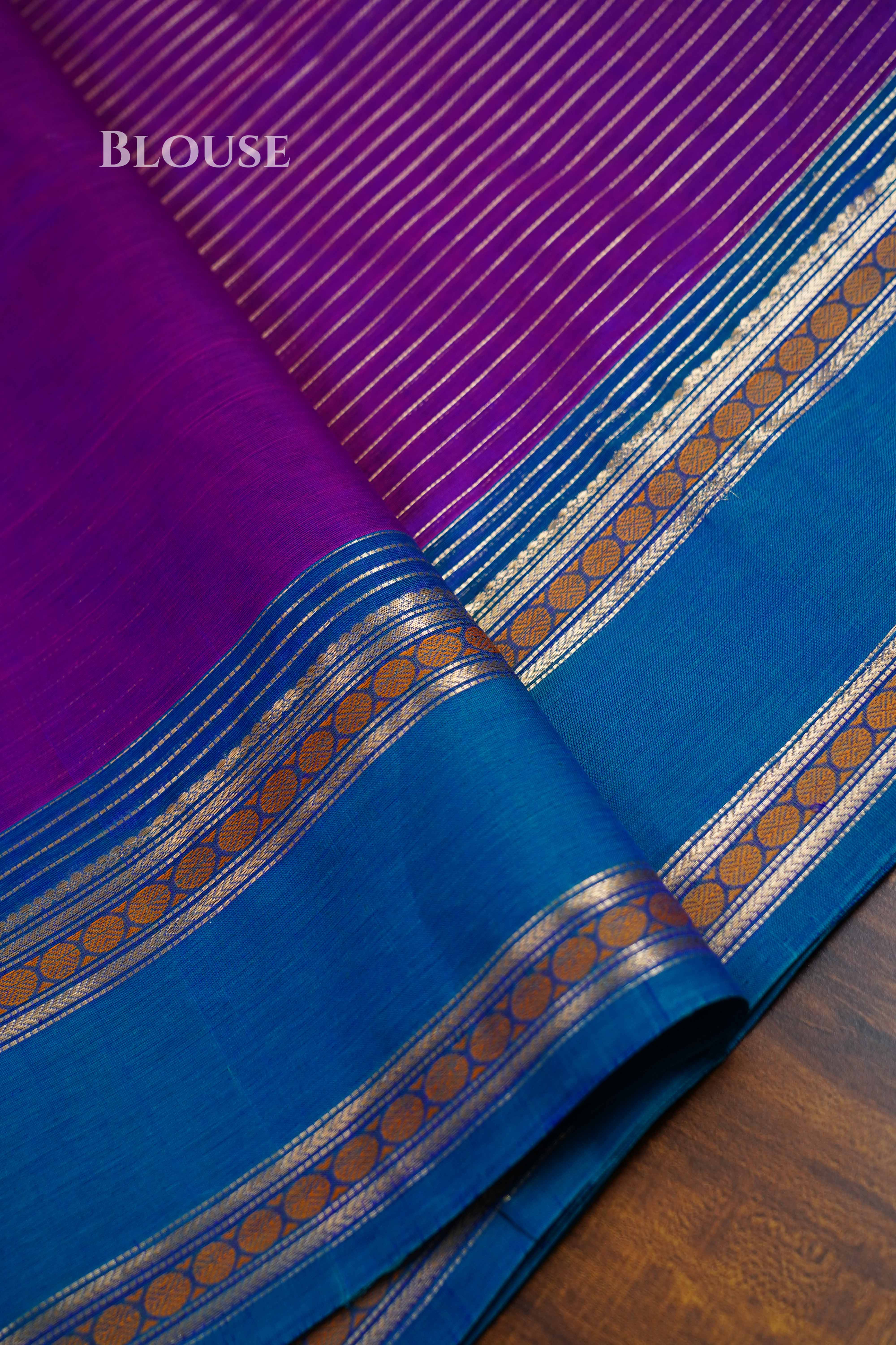 Purple With Blue Pure Kanchi Silk Cotton Saree QUEENS ALMIRAH