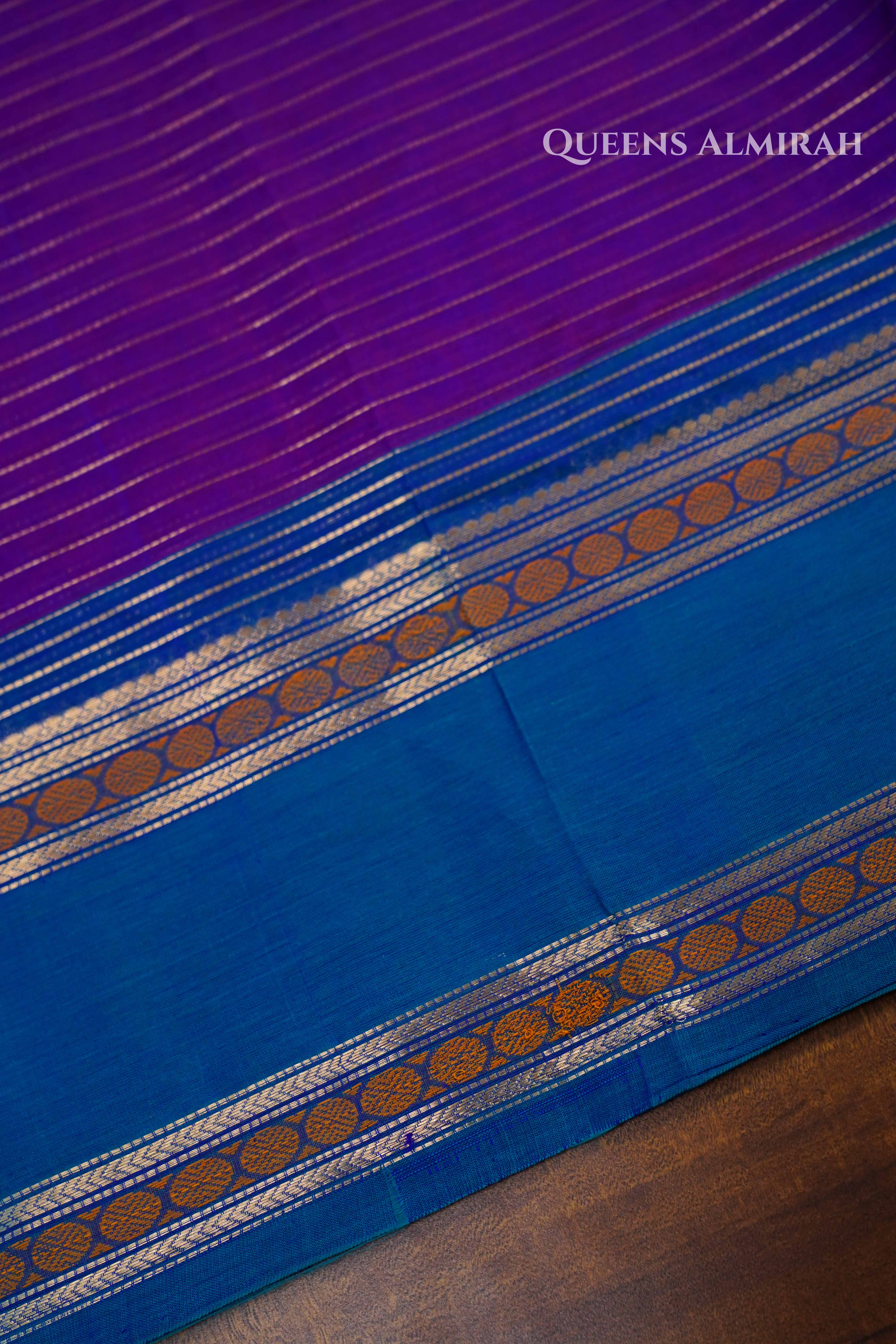 Purple With Blue Pure Kanchi Silk Cotton Saree QUEENS ALMIRAH