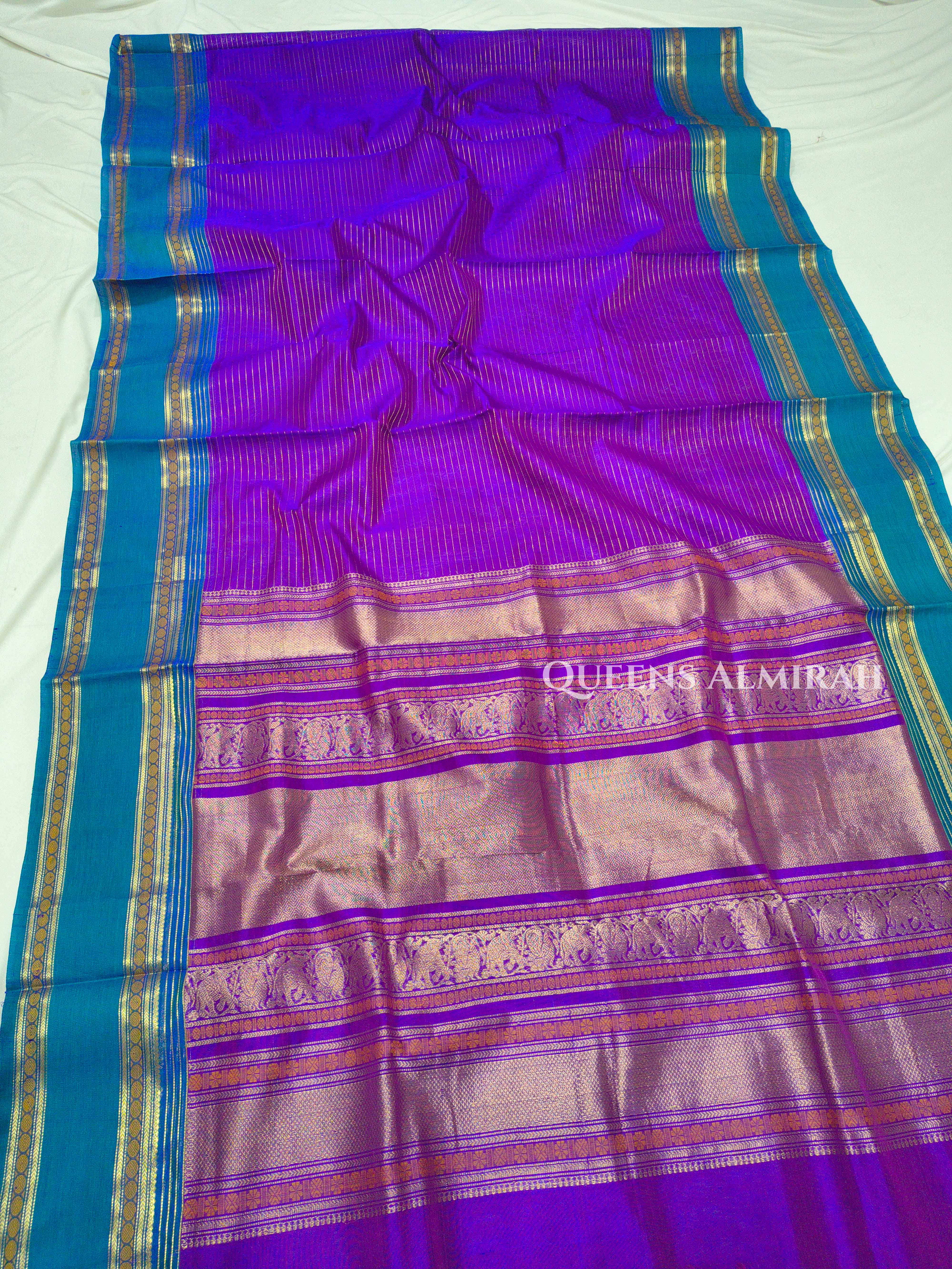 Purple With Blue Pure Kanchi Silk Cotton Saree QUEENS ALMIRAH