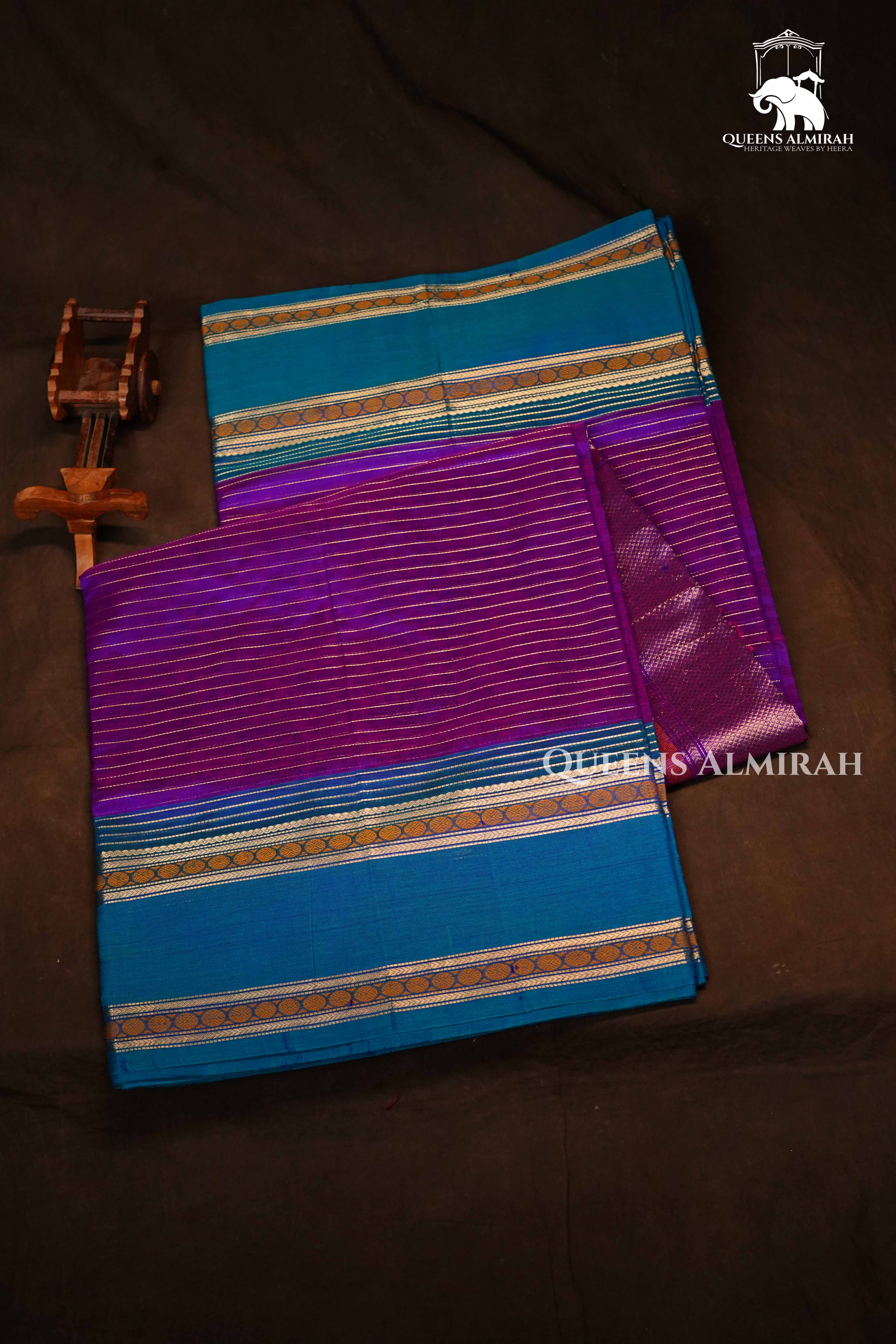 Purple With Blue Pure Kanchi Silk Cotton Saree QUEENS ALMIRAH