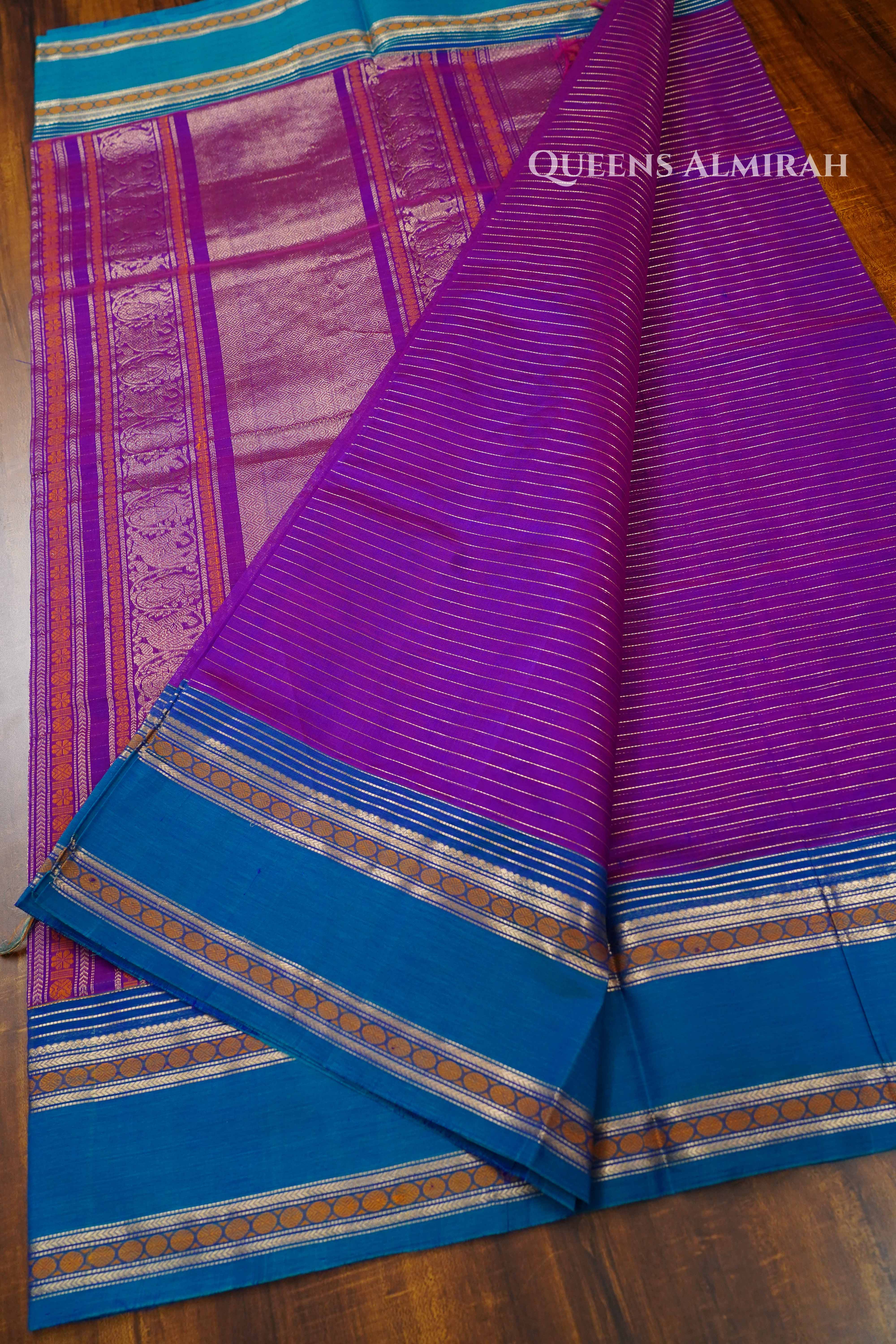 Purple With Blue Pure Kanchi Silk Cotton Saree QUEENS ALMIRAH