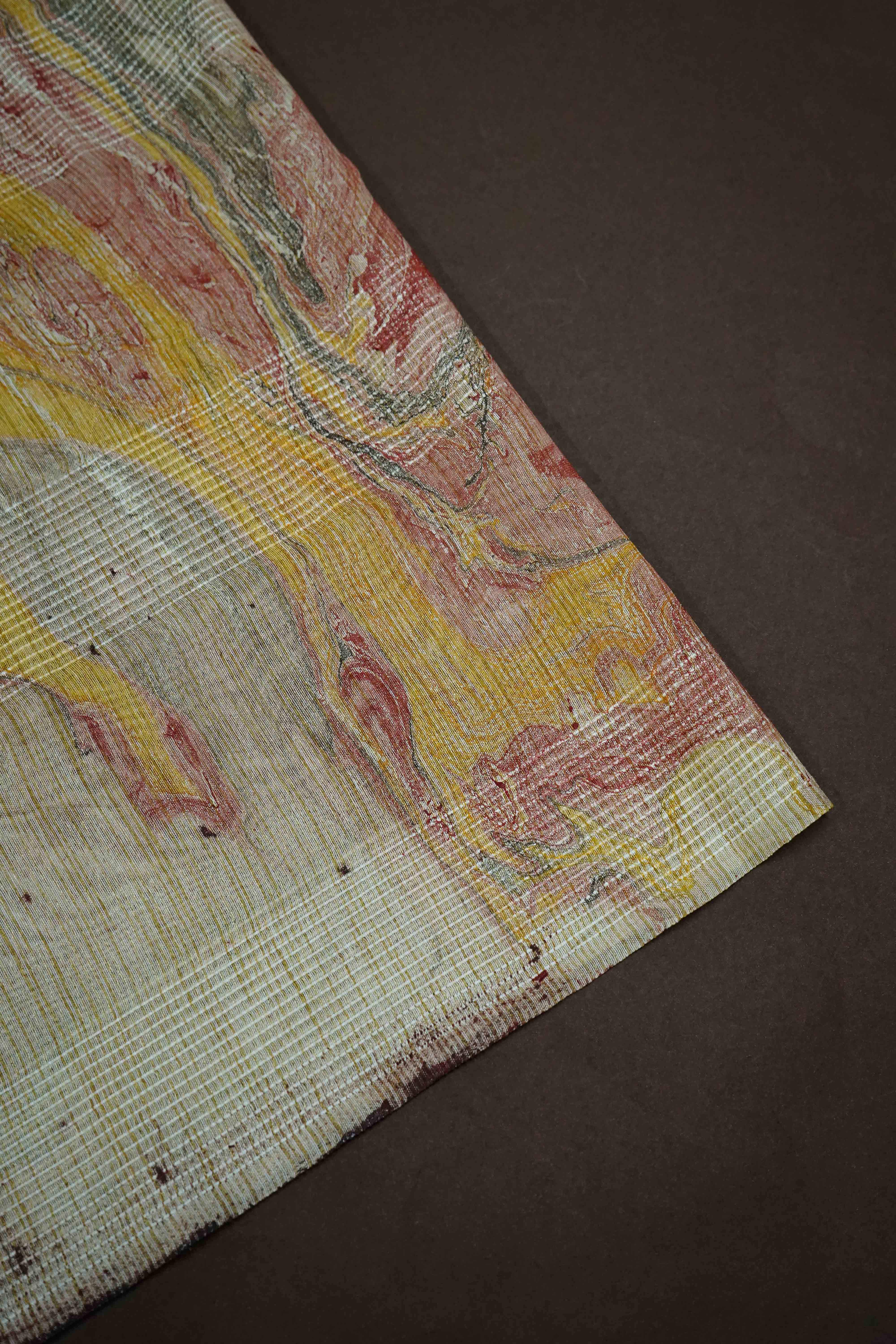 RADDISH GREY WITH RIFFLE GREEN MARBLE PRINT GHICHA ORAGANZA SAREE - Queens Jewel Emporium