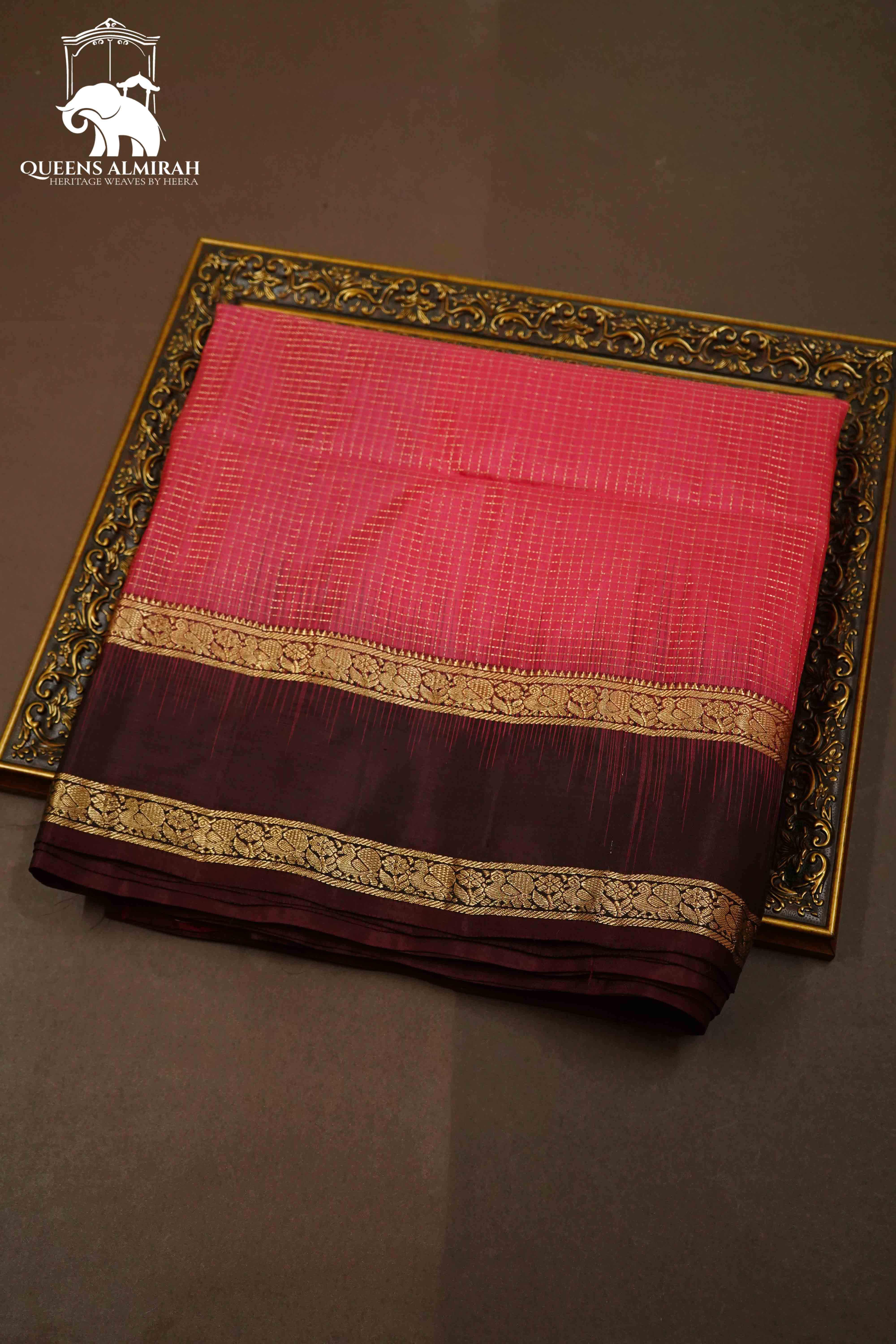 RADDISH RED WITH COCOA BEAN SOFT SILK SAREE - Queens Jewel Emporium