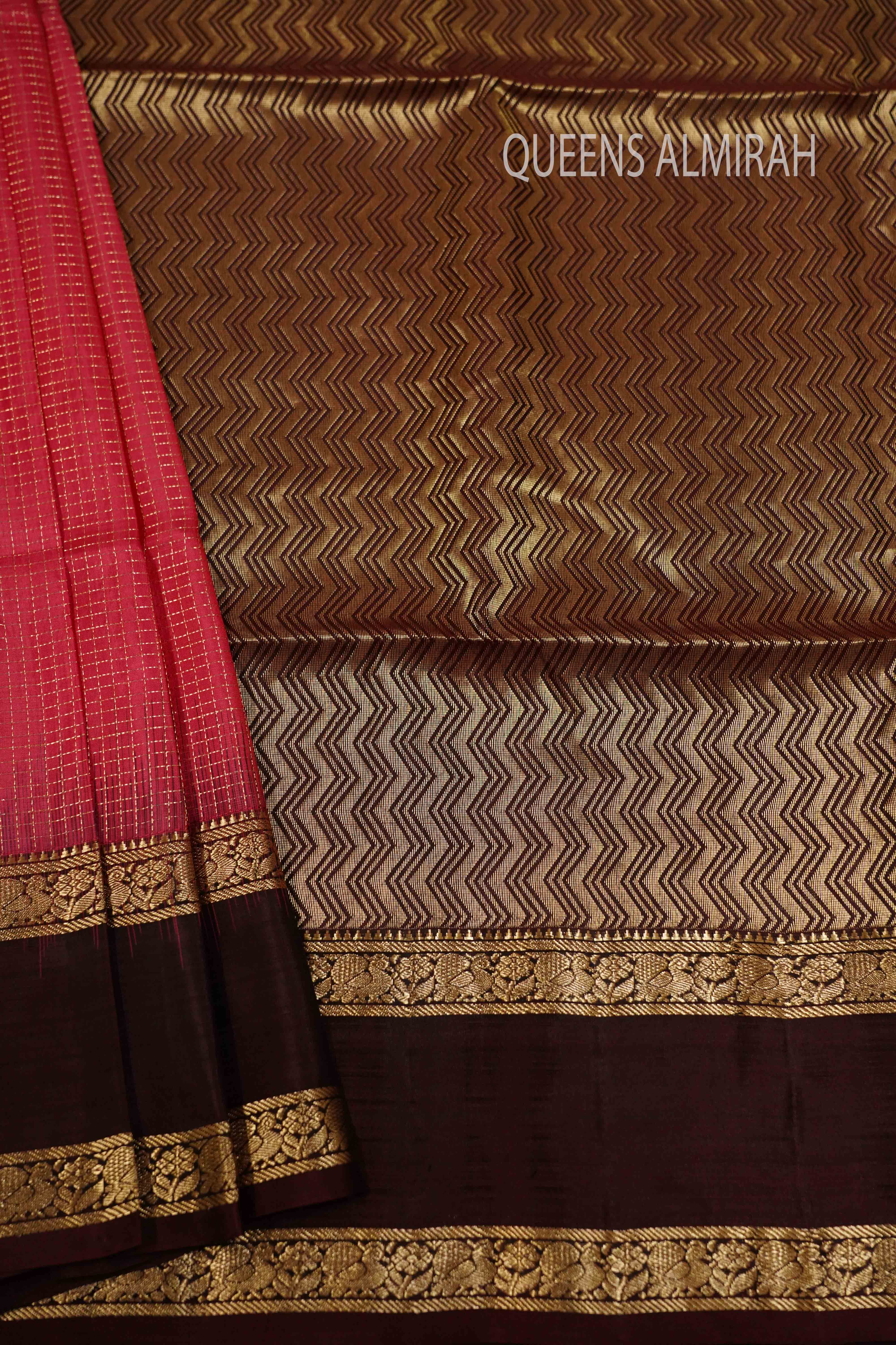 RADDISH RED WITH COCOA BEAN SOFT SILK SAREE - Queens Jewel Emporium