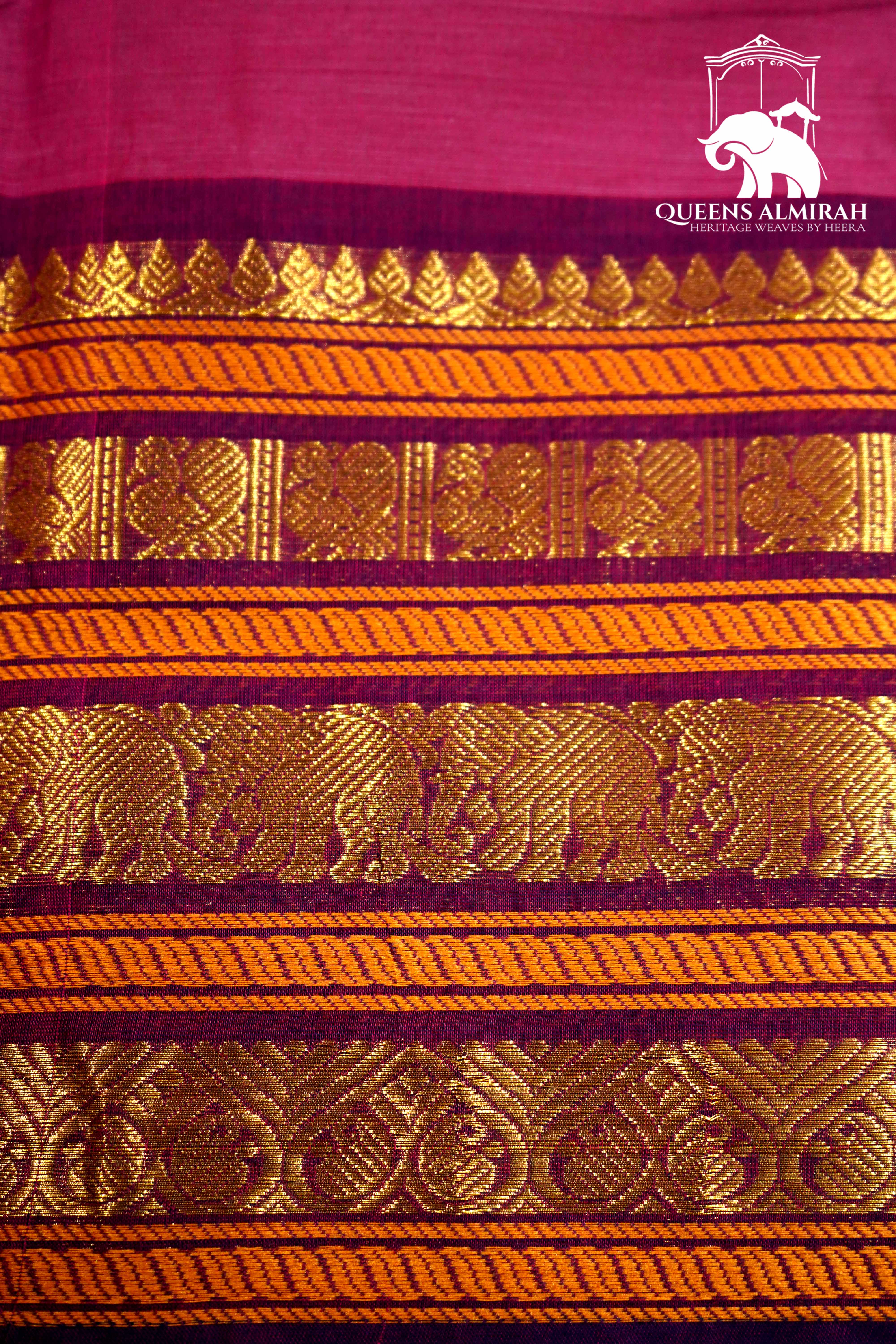 RASPBERRY PINK WITH DARK PURPLE KANCHI COTTON SAREE - Queens Jewel Emporium