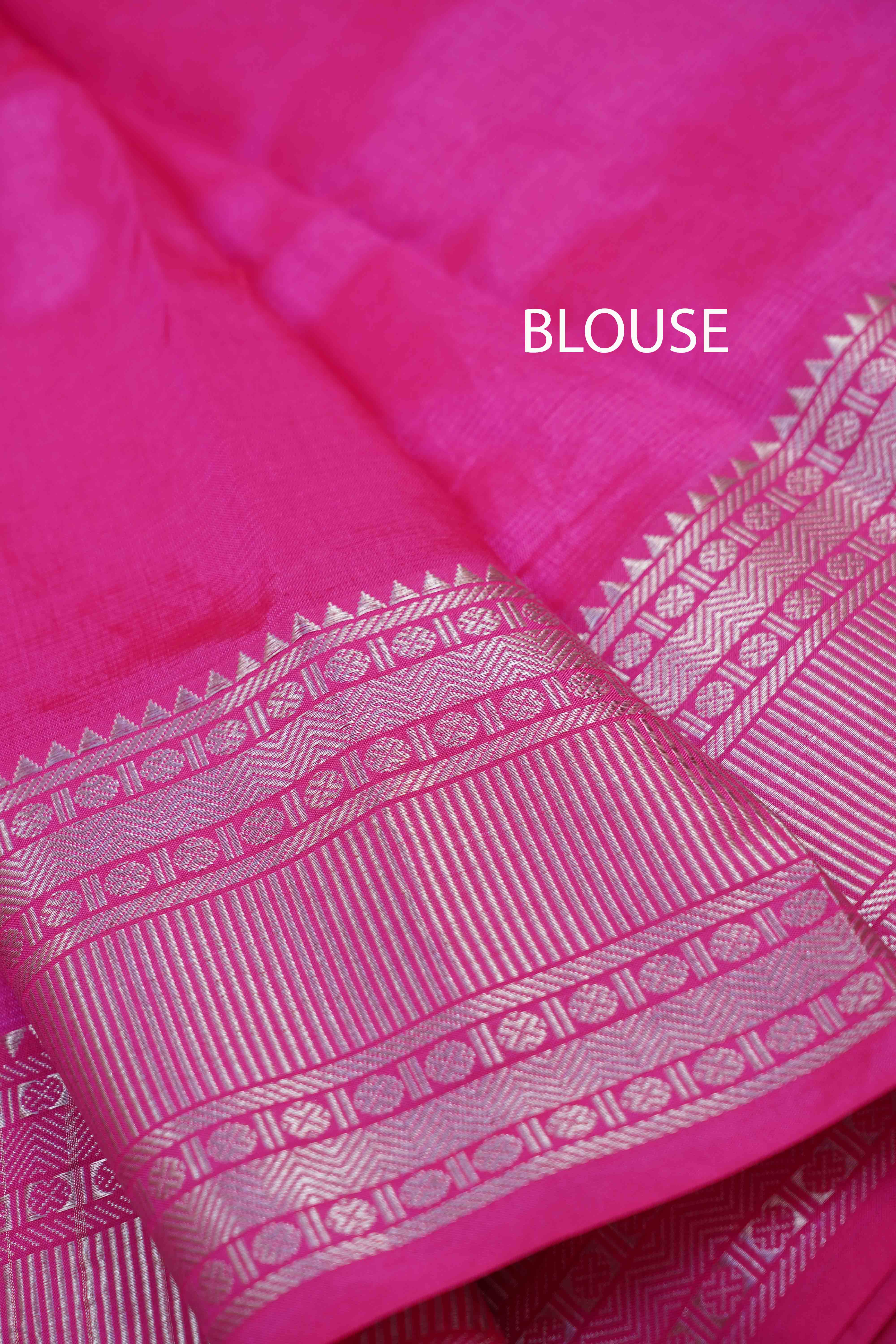 RASPERRY PINK  WITH WOVEN BORDER MANGALGIRI SAREE - Queens Jewel Emporium