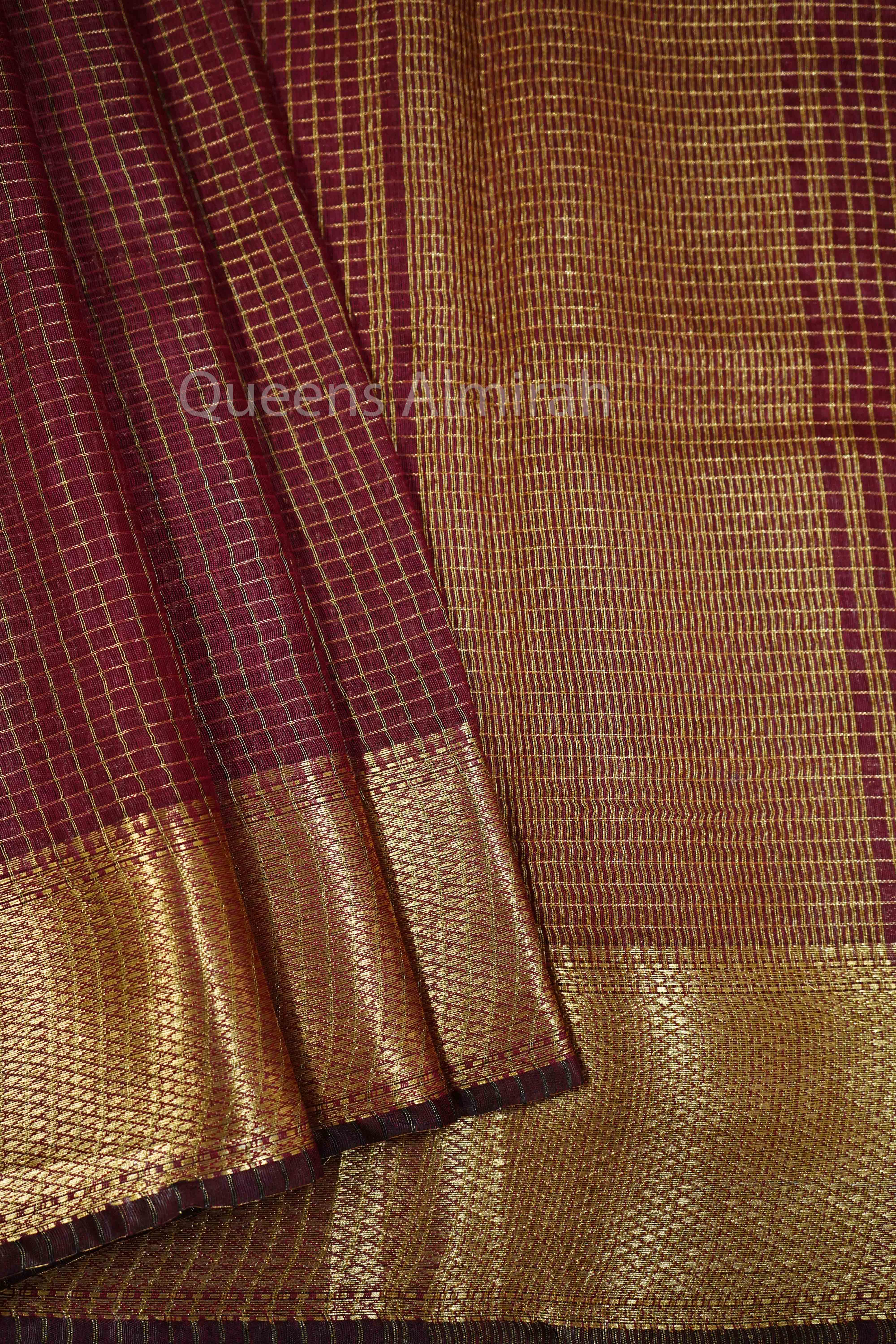 RED BROWN MAHESHWARI SAREE - Queens Jewel Emporium