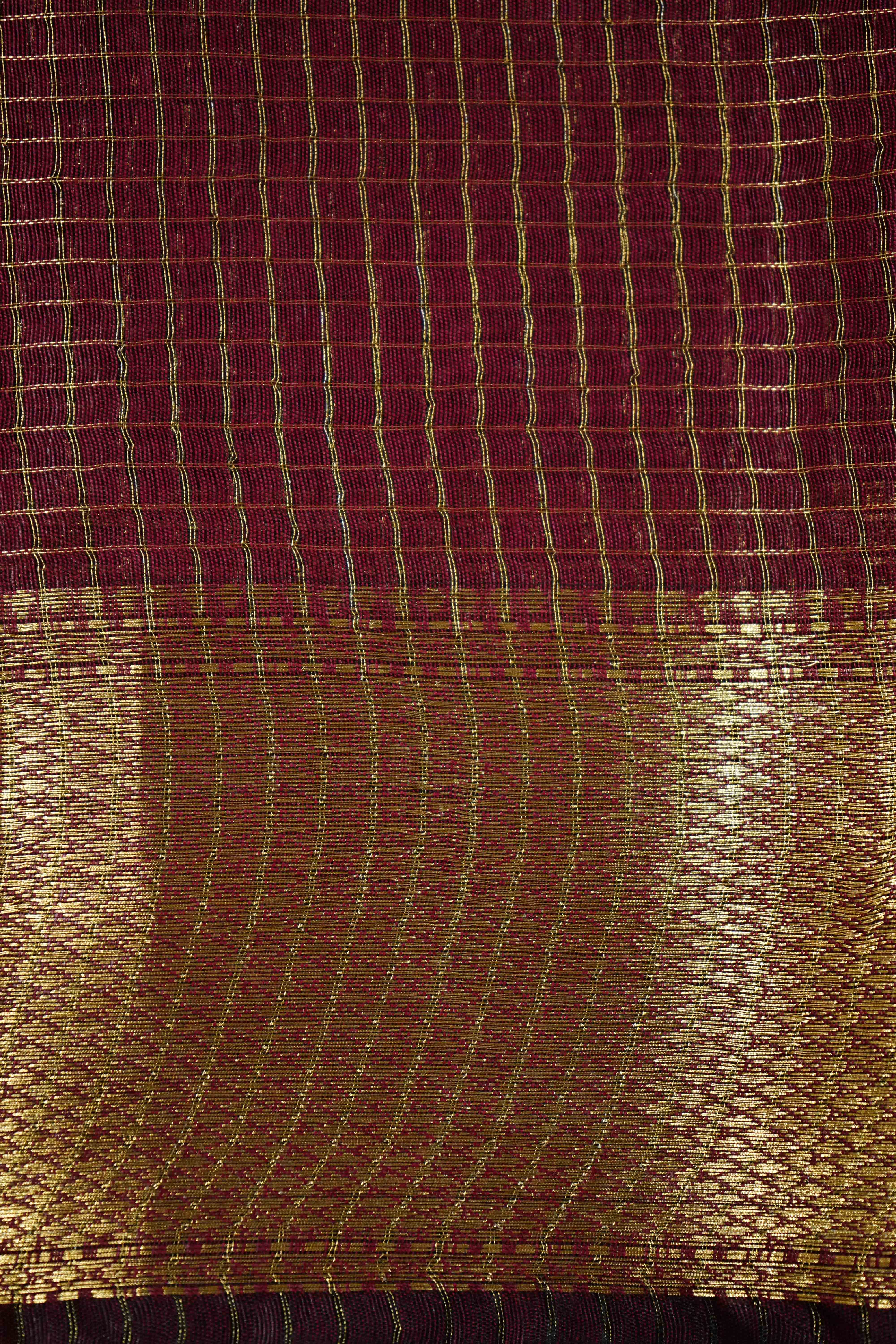 RED BROWN MAHESHWARI SAREE - Queens Jewel Emporium