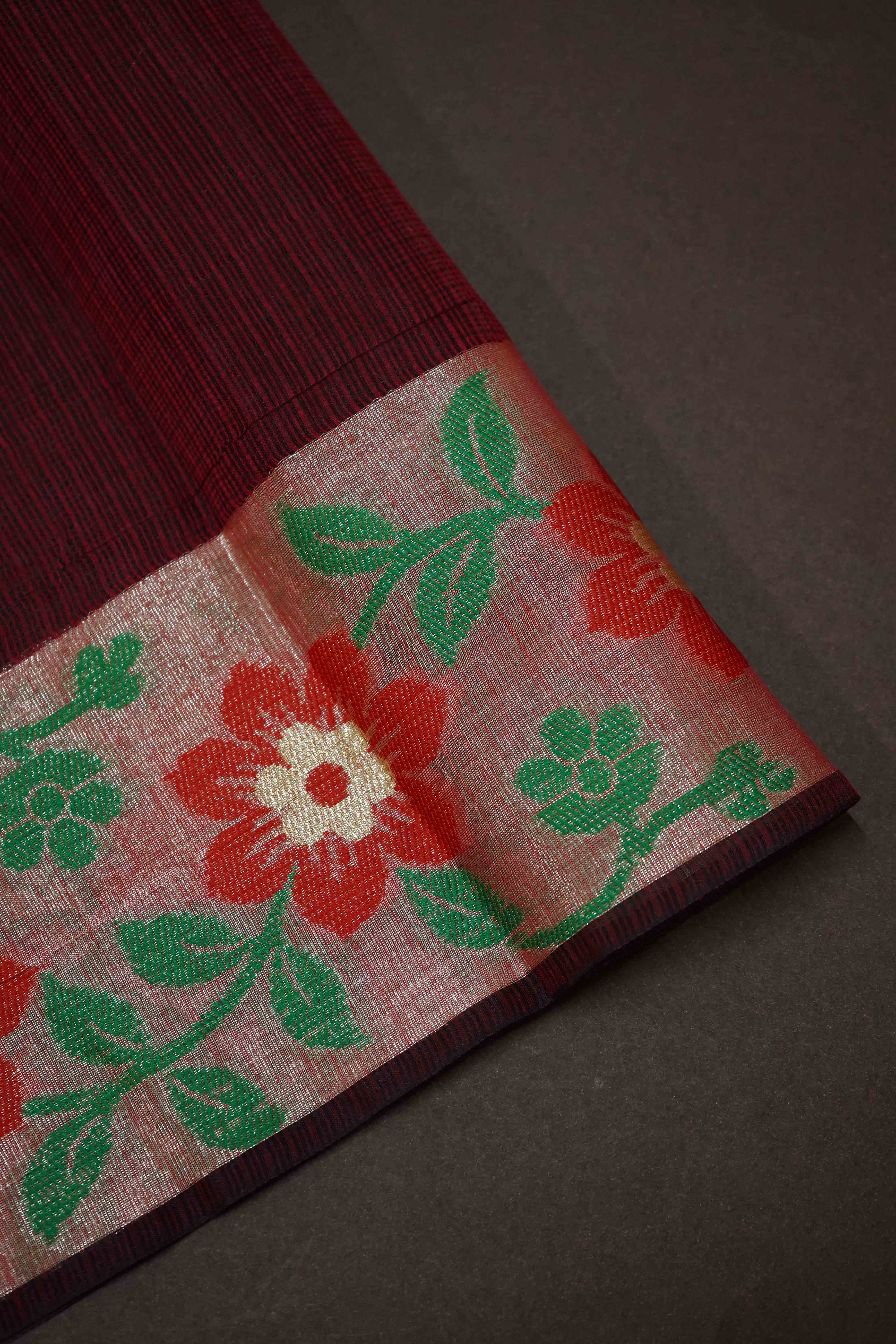 RED BROWN KOTA SILK COTTON SAREE - Queens Jewel Emporium