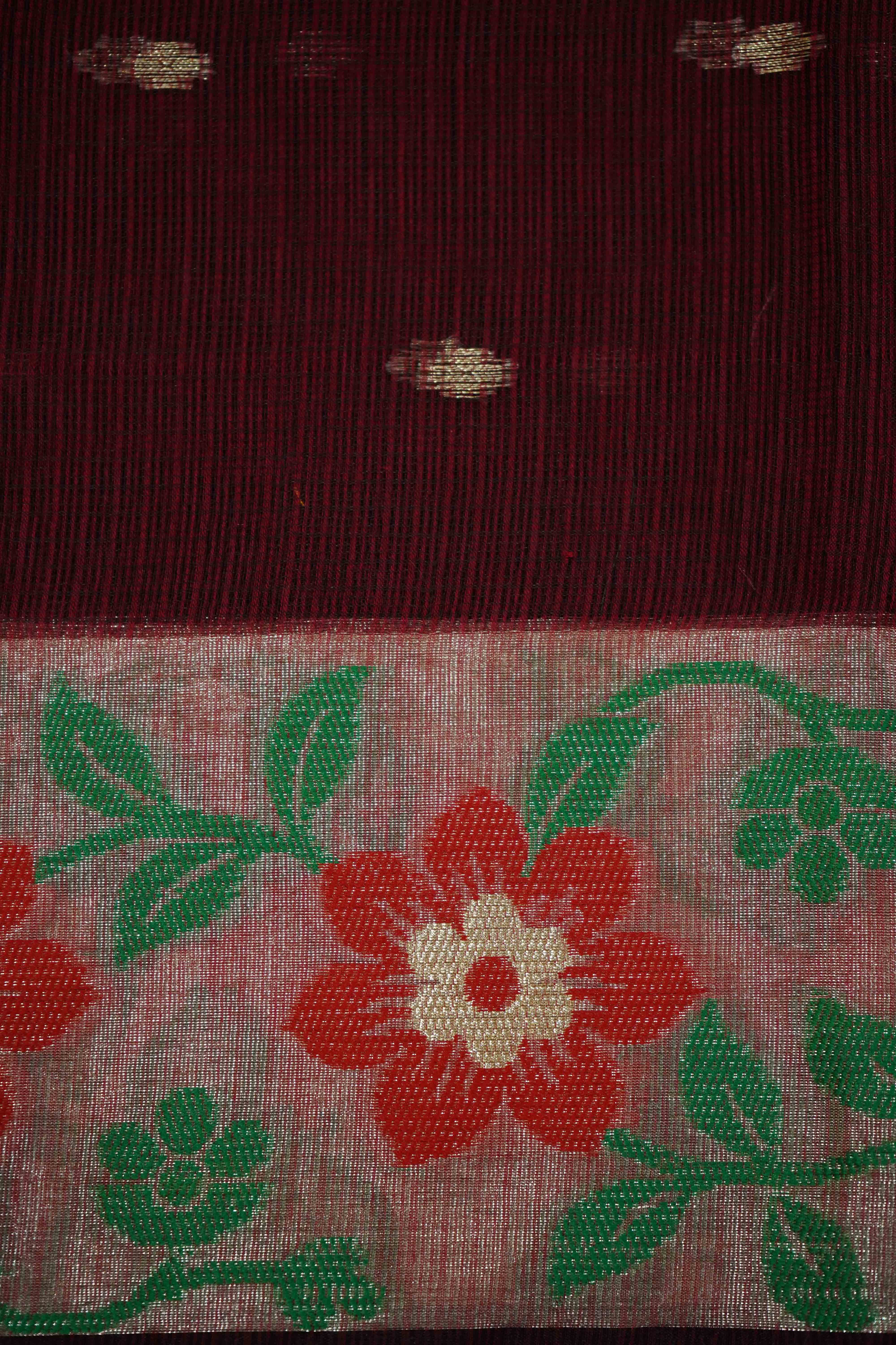 RED BROWN KOTA SILK COTTON SAREE - Queens Jewel Emporium