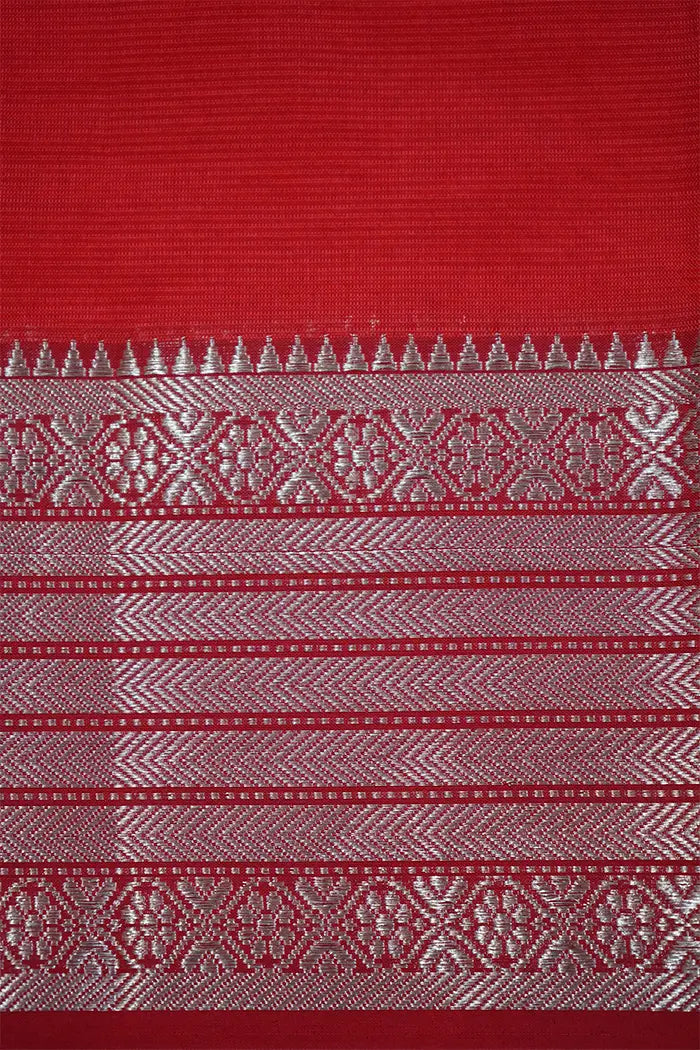 RED CAPSICUM WOVEN BORDER MANGALGIRI SAREE - Queens Jewel Emporium