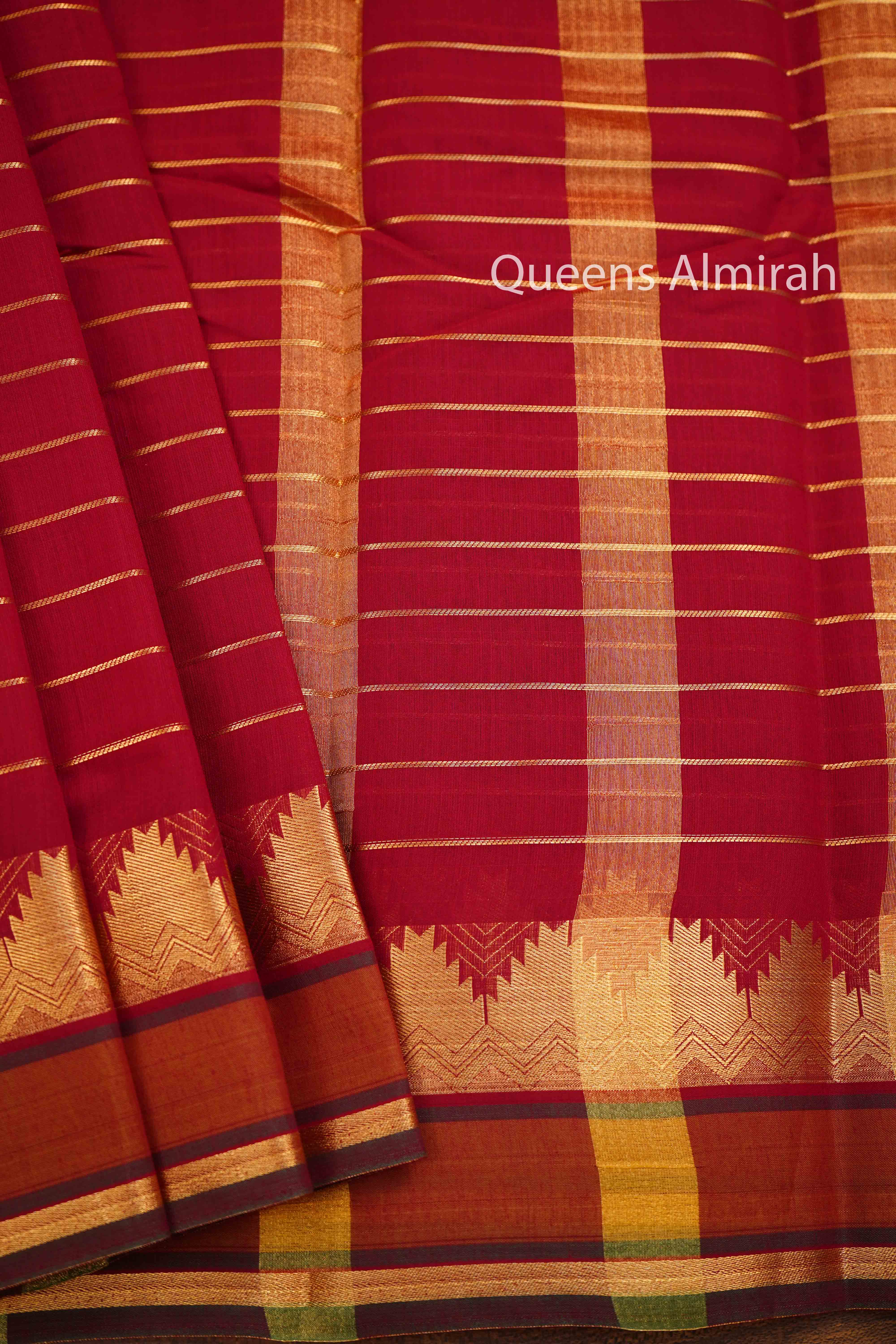 RED MAROON PURE SILK COTTON SAREE - Queens Jewel Emporium