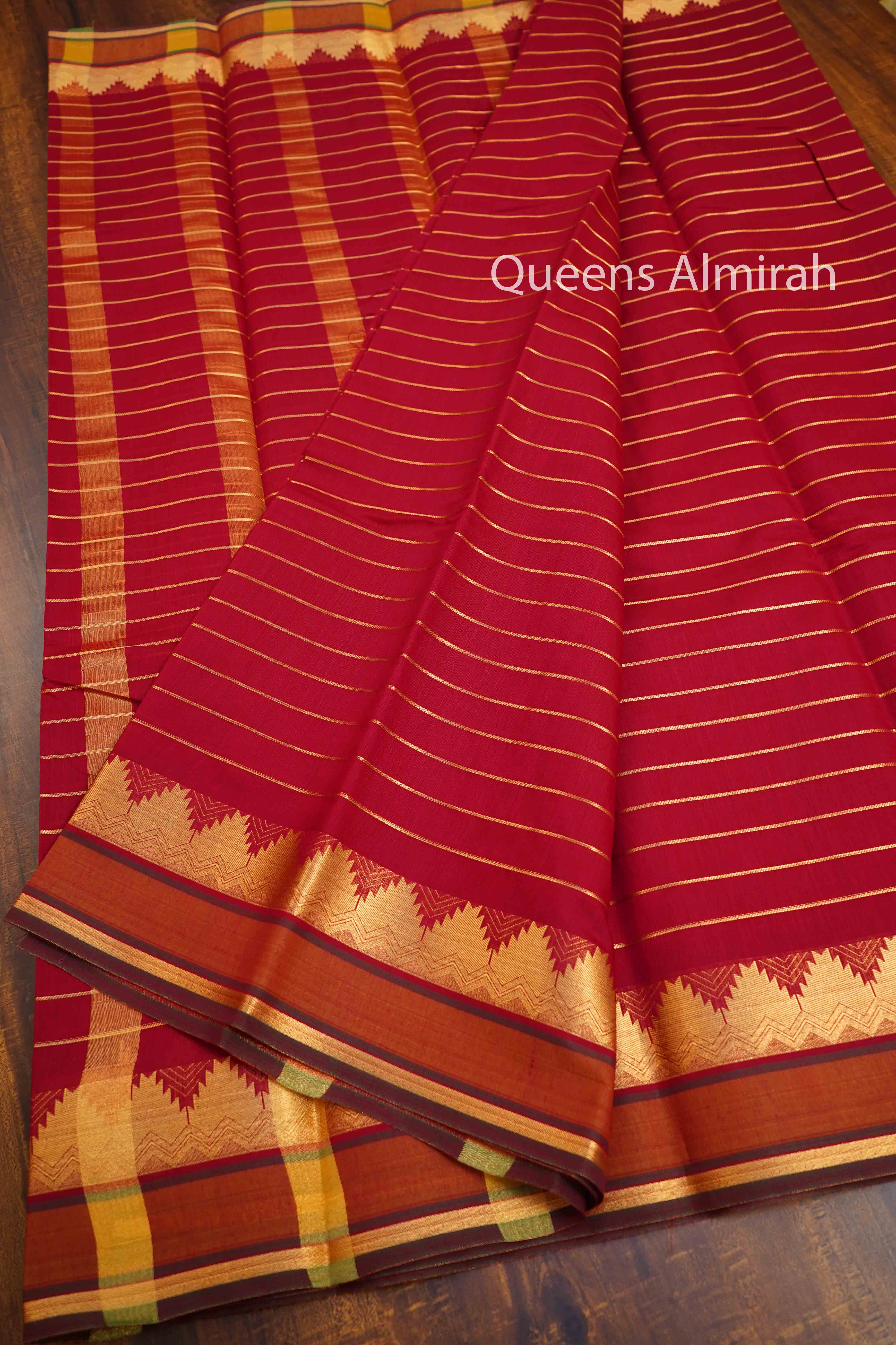 RED MAROON PURE SILK COTTON SAREE - Queens Jewel Emporium