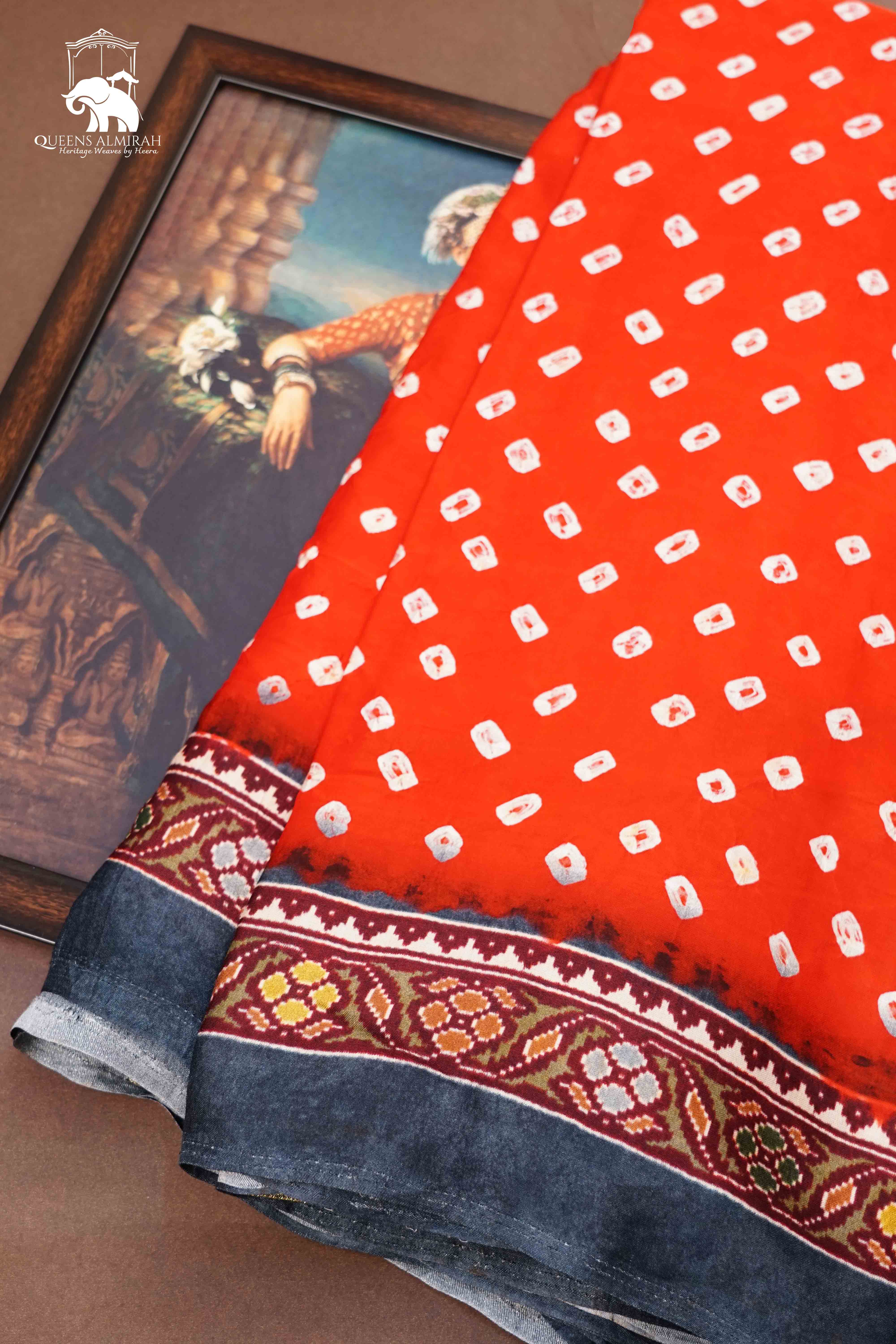 RED WITH GREY BLUE MODAL SILK SAREE - Queens Jewel Emporium