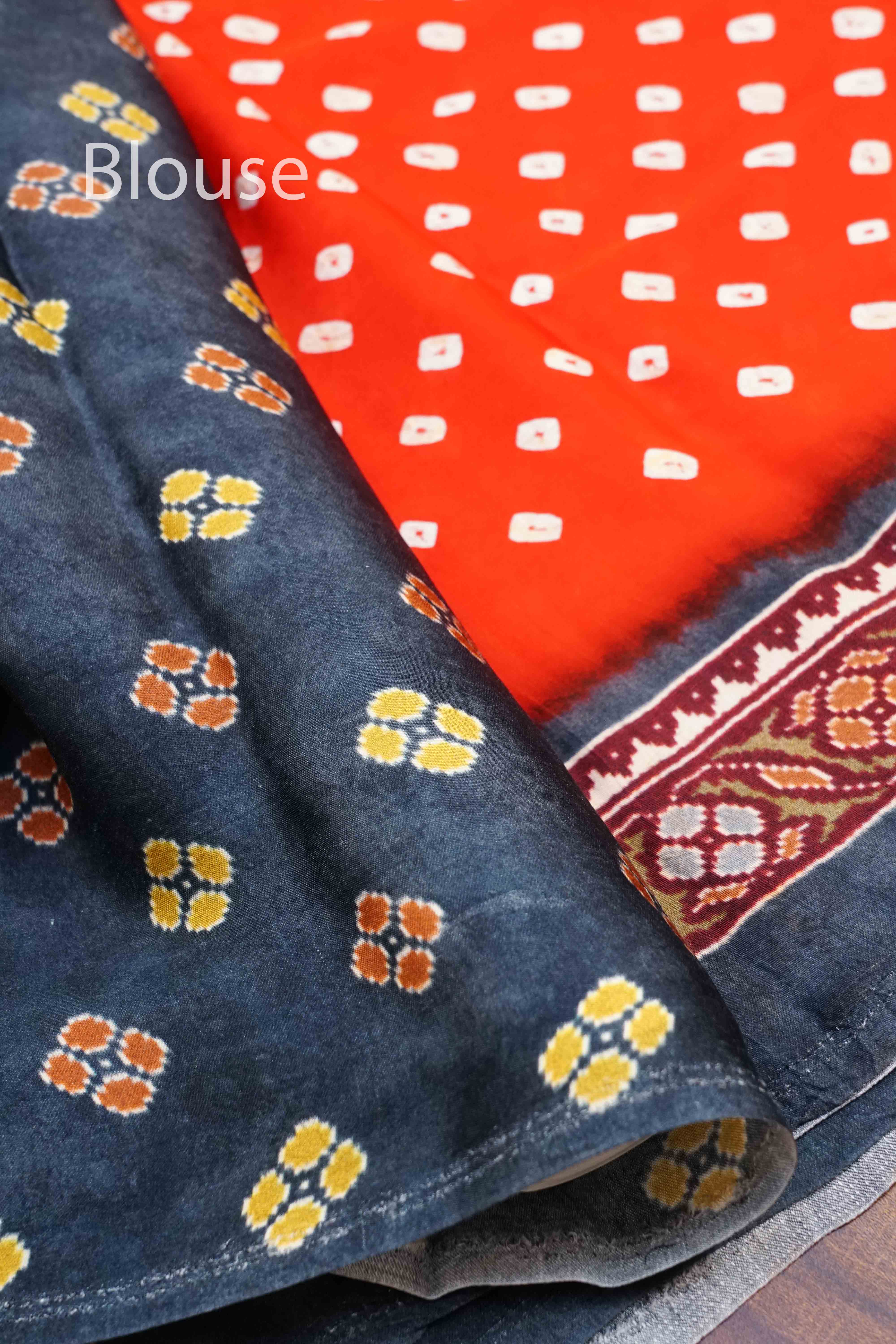 RED WITH GREY BLUE MODAL SILK SAREE - Queens Jewel Emporium