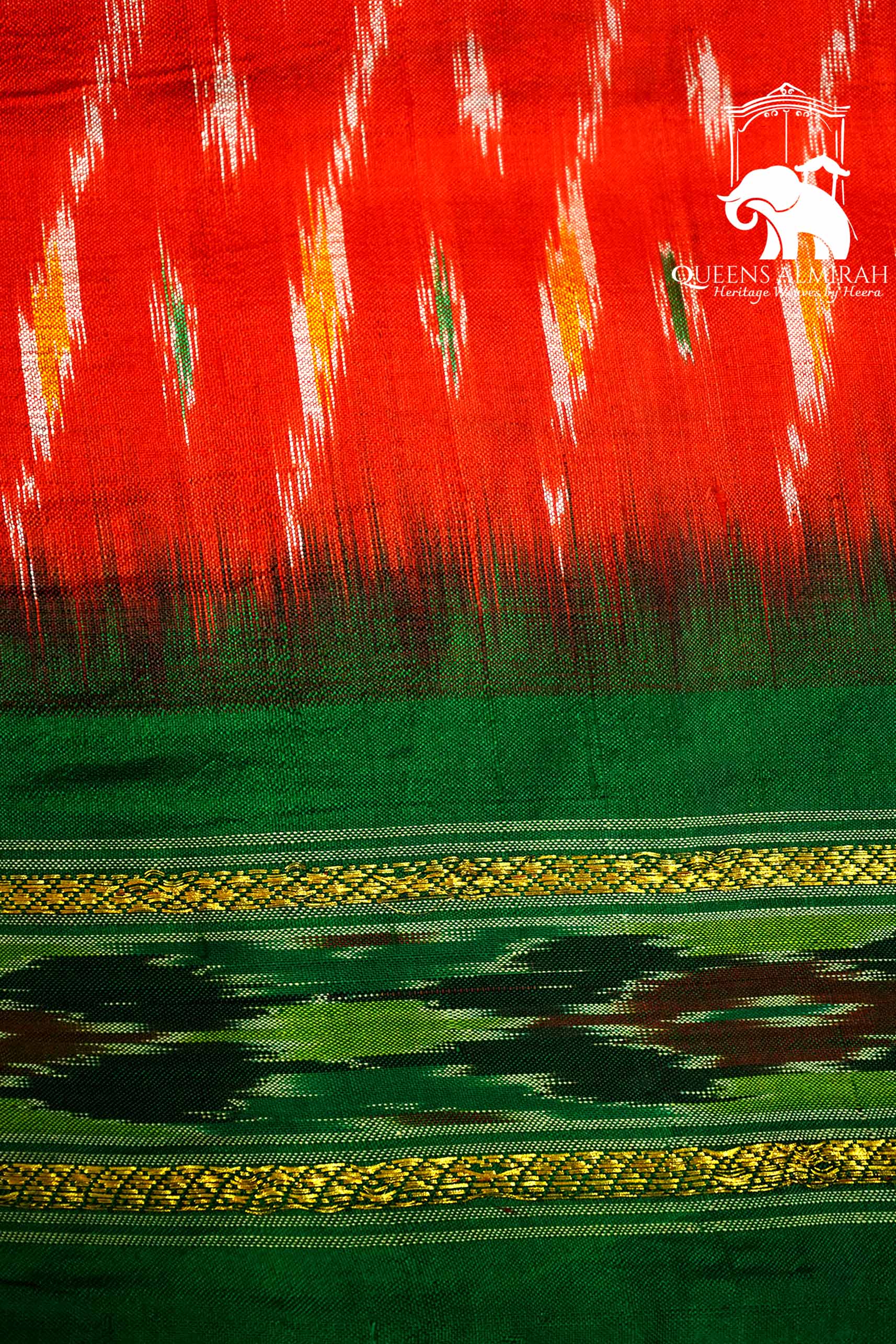 REDISH ORANGE WITH TEA GREEN MULBERRY SILK SAREE - Queens Jewel Emporium