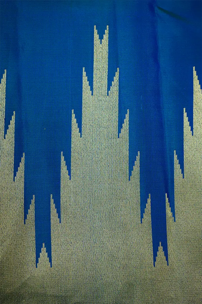 REGAL BLUE WITH FLAX SMOKE PURE KANCHIVARAM SILK SAREE - Queens Jewel Emporium