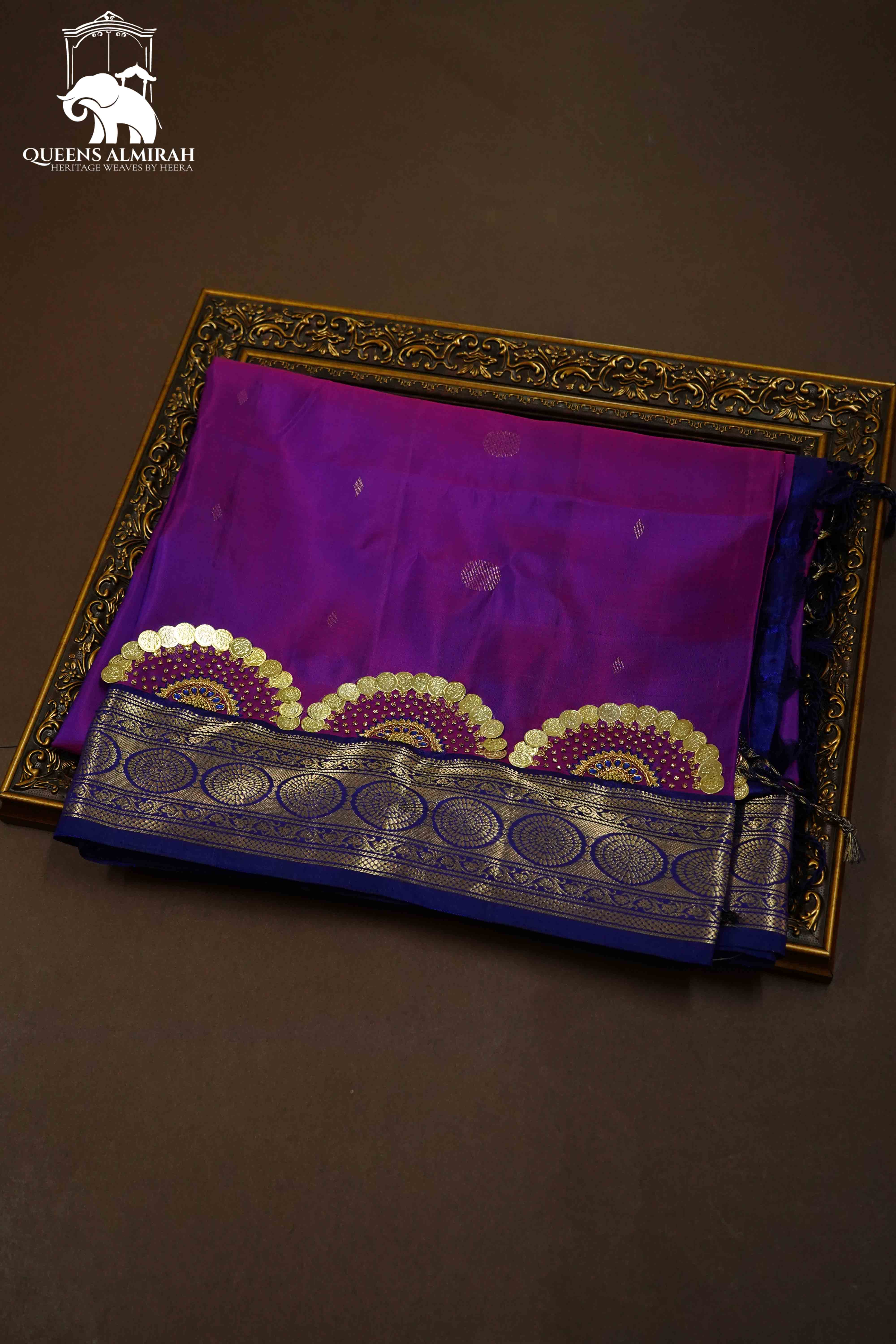 RICH PURPLE WITH DARK INDIGO SOFT SILK SAREE - Queens Jewel Emporium