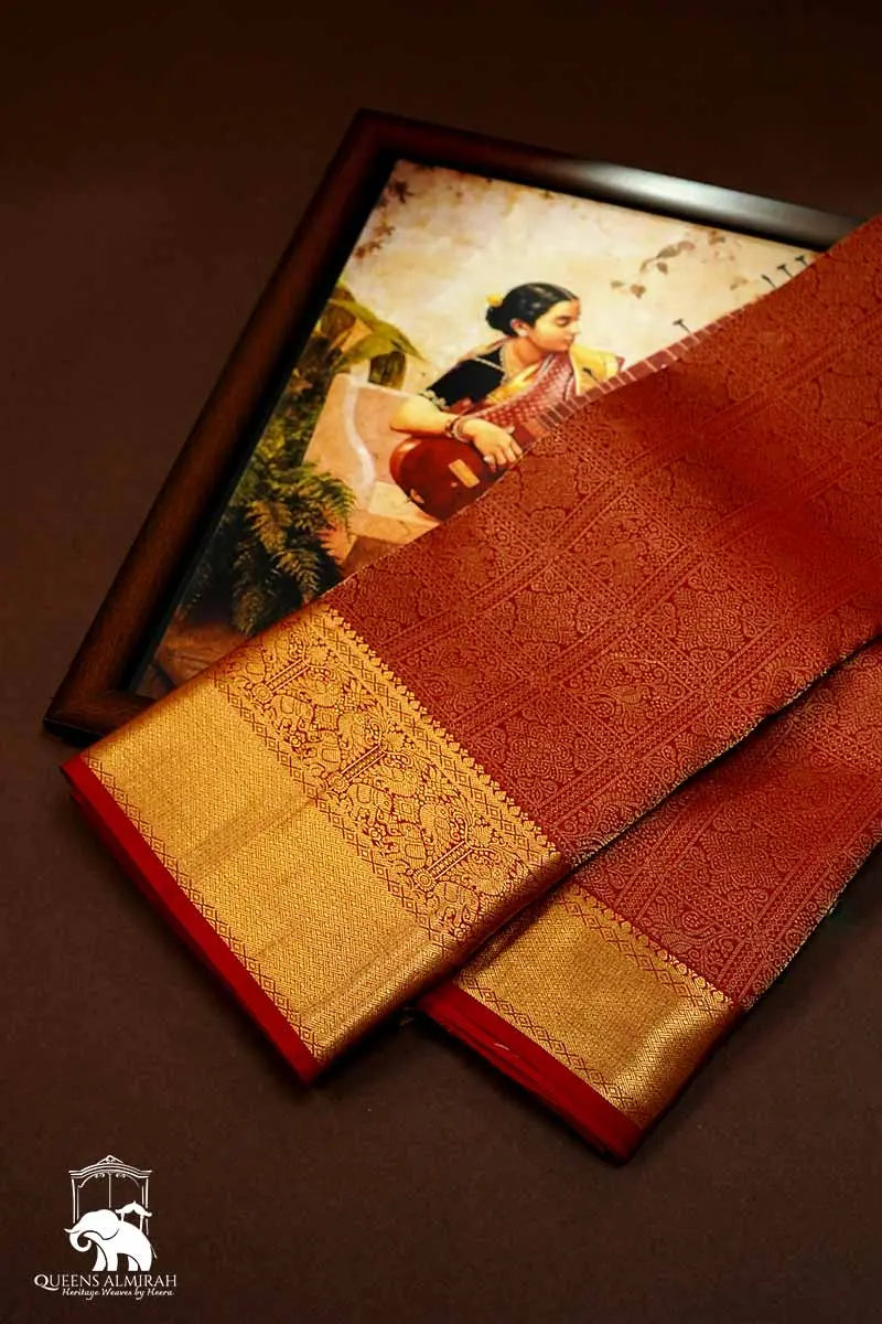 RICH RED WITH GOLD KANCHIVARAM SILK SAREE - Queens Jewel Emporium