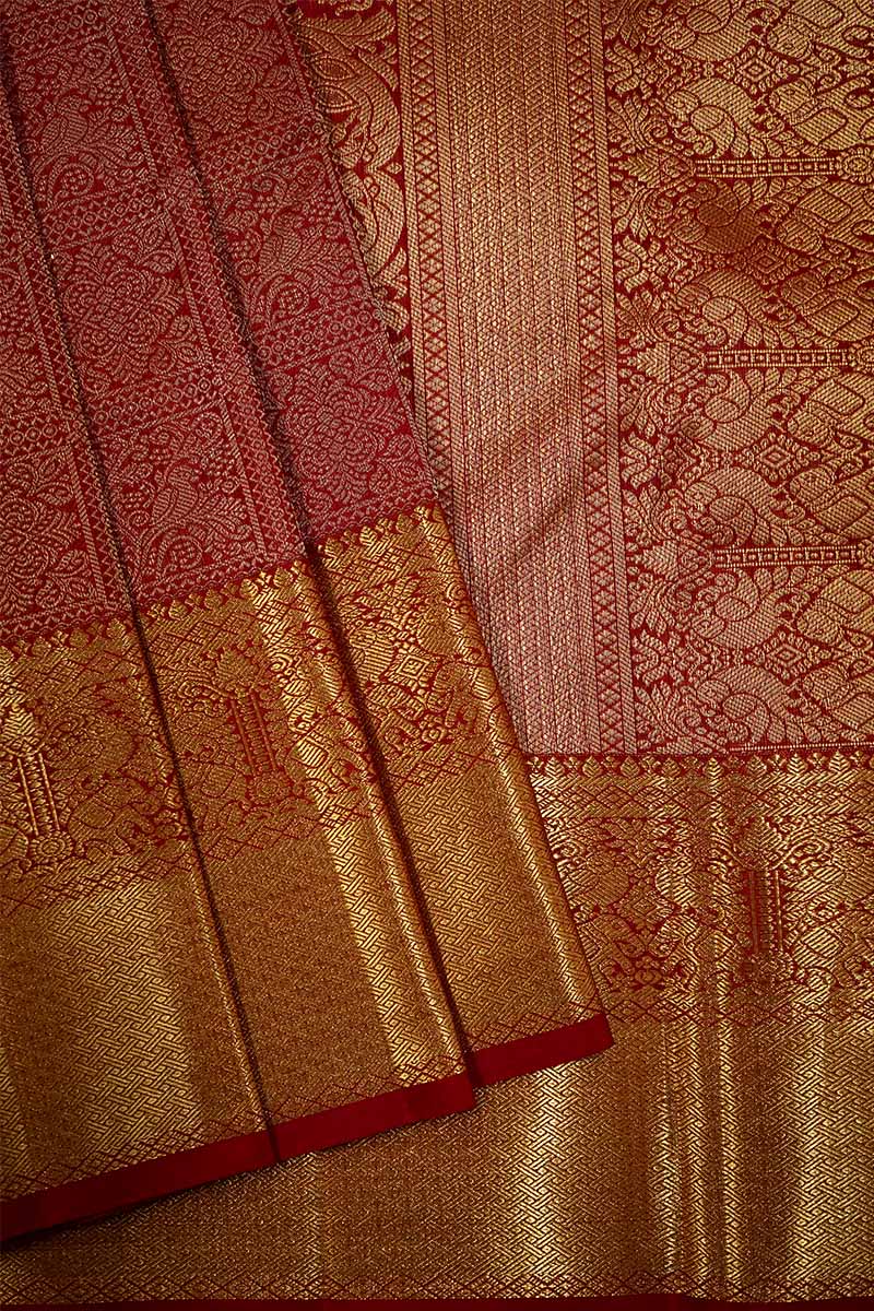 RICH RED WITH GOLD KANCHIVARAM SILK SAREE - Queens Jewel Emporium