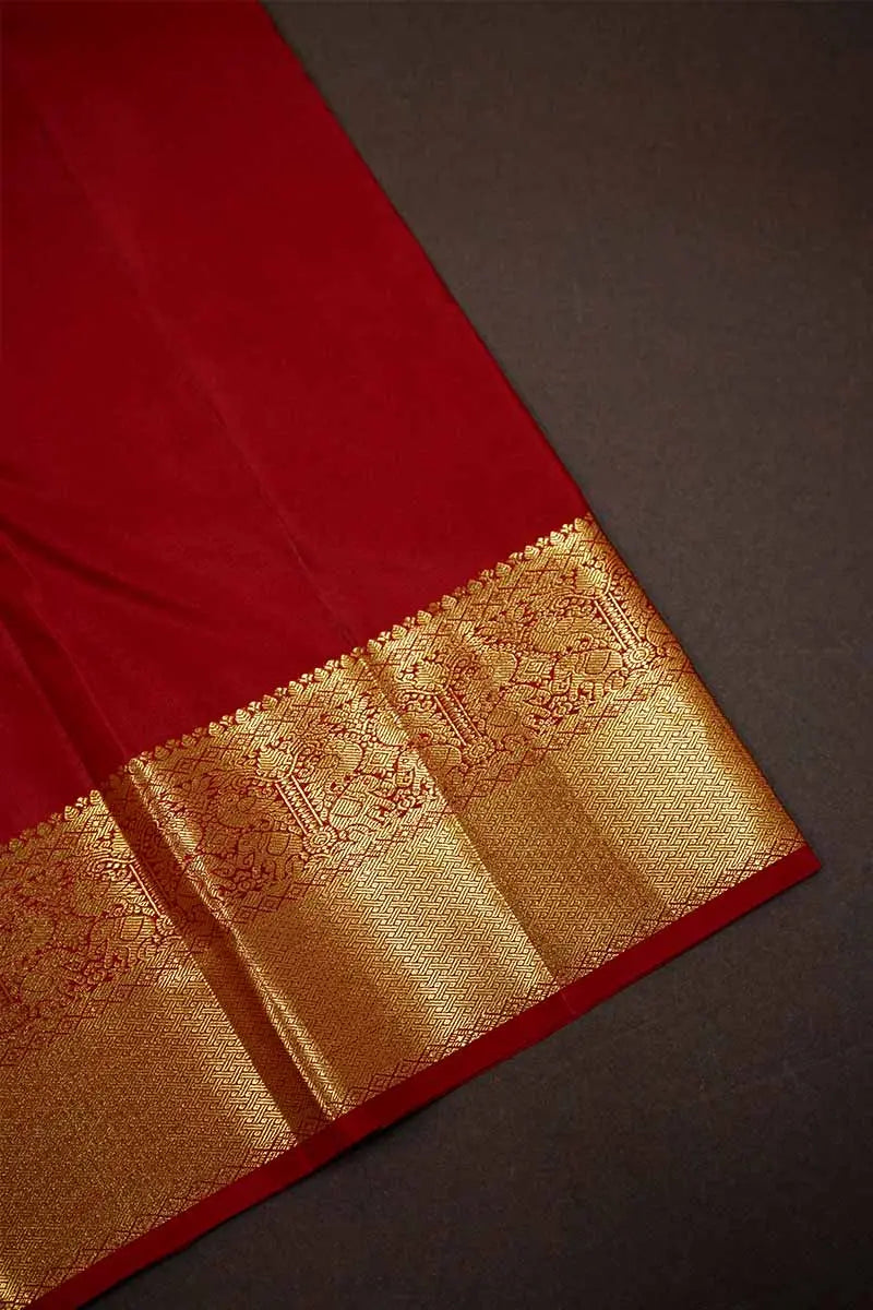 RICH RED WITH GOLD KANCHIVARAM SILK SAREE - Queens Jewel Emporium