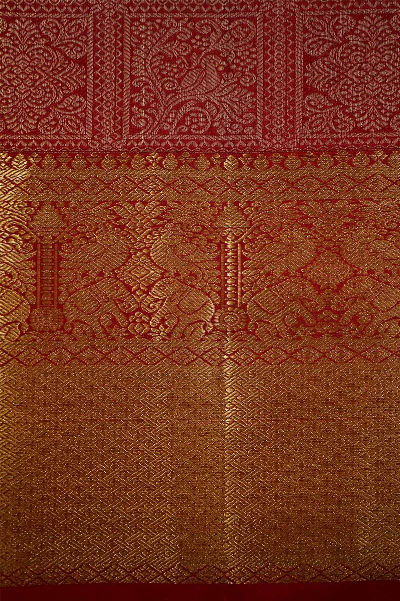 RICH RED WITH GOLD KANCHIVARAM SILK SAREE - Queens Jewel Emporium