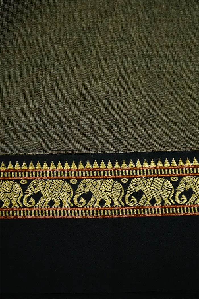 RIFLE GREEN WITH BLACK BORDER NARAYANPET COTTON SAREE - Queens Jewel Emporium