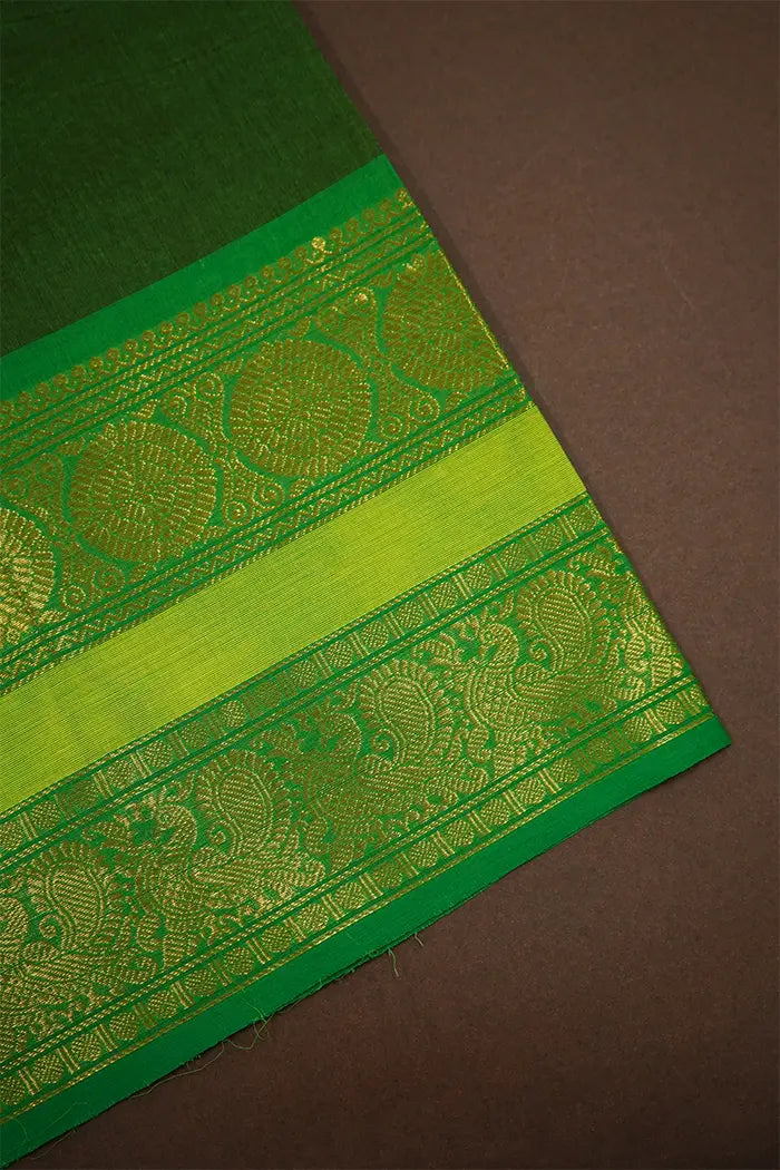 RIFLE GREEN WITH FOREST GREEN KANCHI COTTON SAREE - Queens Jewel Emporium