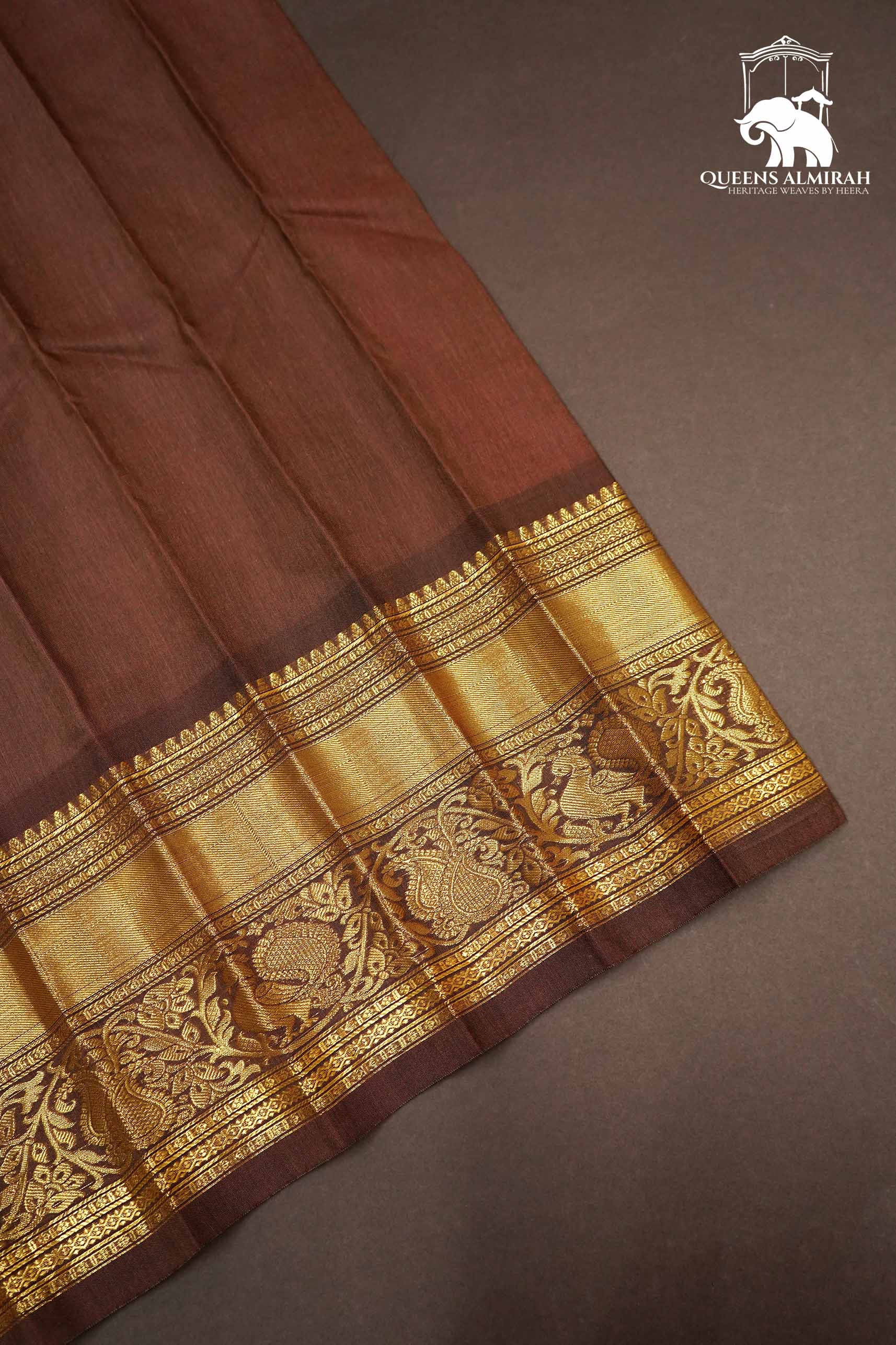 ROSE PINK WITH COFFE BROWN MANGALGIRI GADWAL SAREE - Queens Jewel Emporium