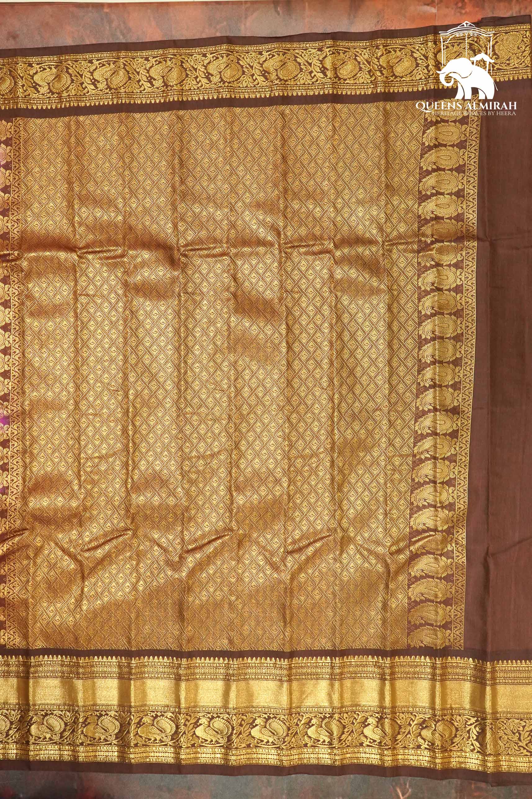 ROSE PINK WITH COFFE BROWN MANGALGIRI GADWAL SAREE - Queens Jewel Emporium