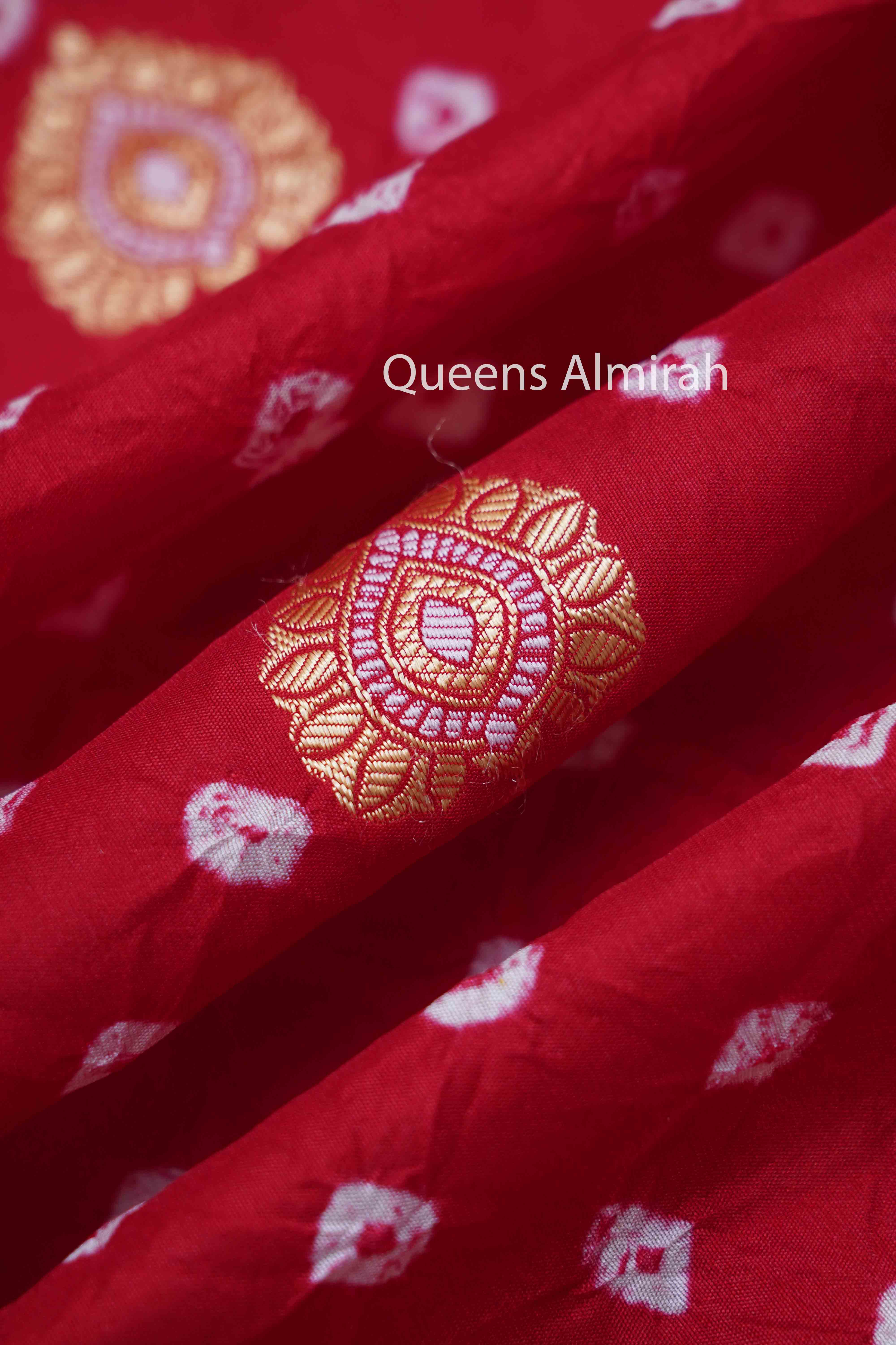 ROSE RED BANDHINI MALAI SILK SAREE - Queens Jewel Emporium