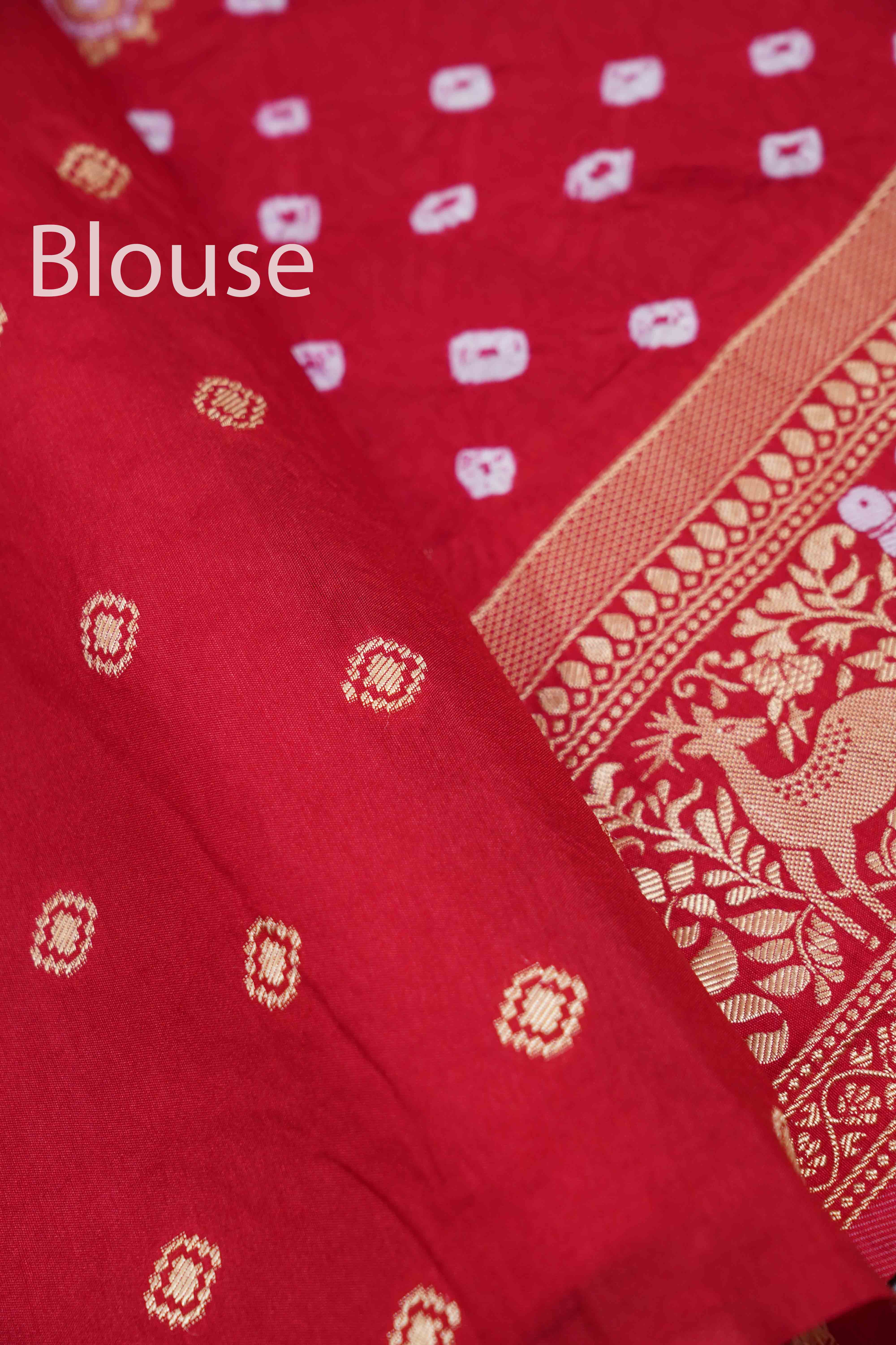 ROSE RED BANDHINI MALAI SILK SAREE - Queens Jewel Emporium