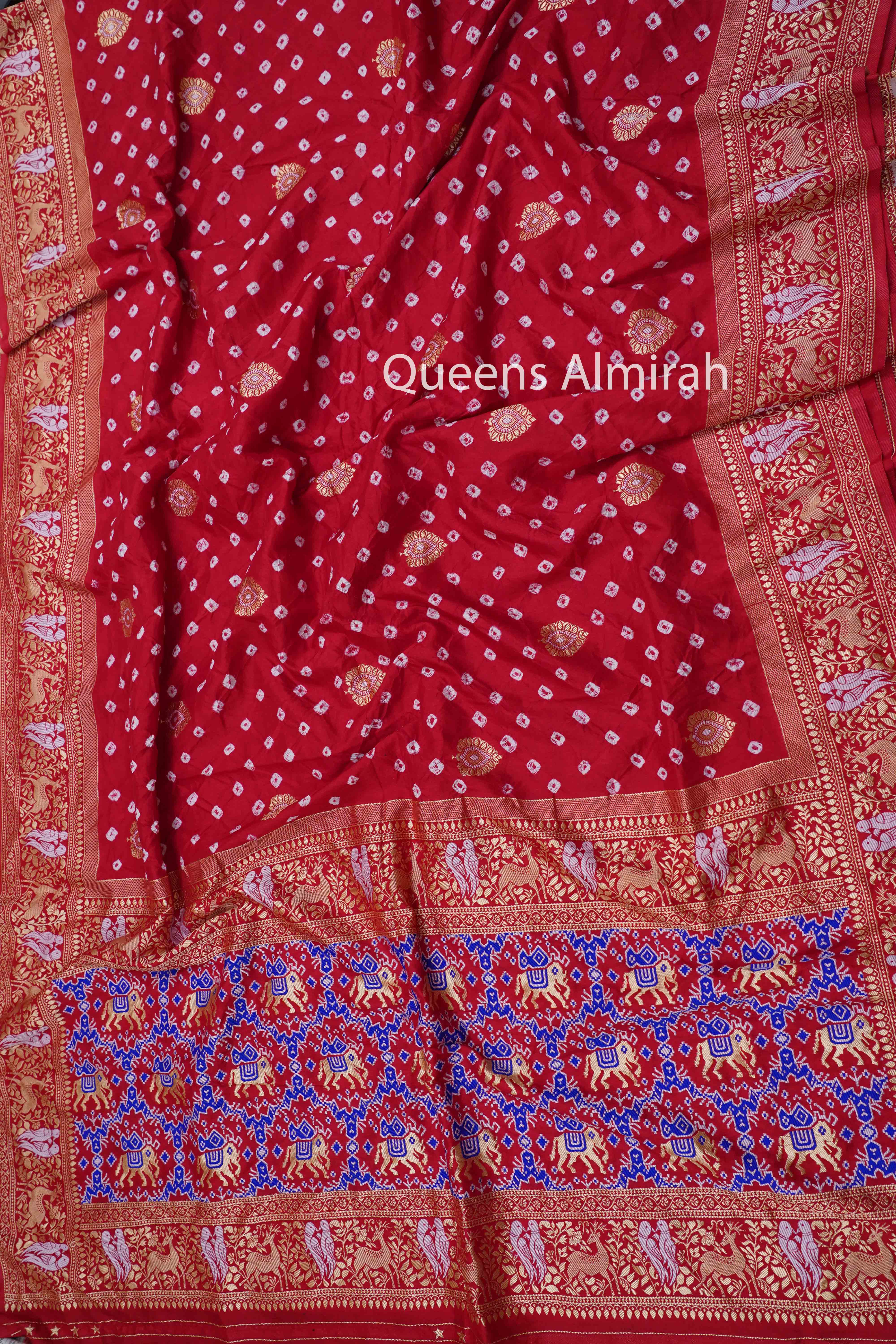 ROSE RED BANDHINI MALAI SILK SAREE - Queens Jewel Emporium