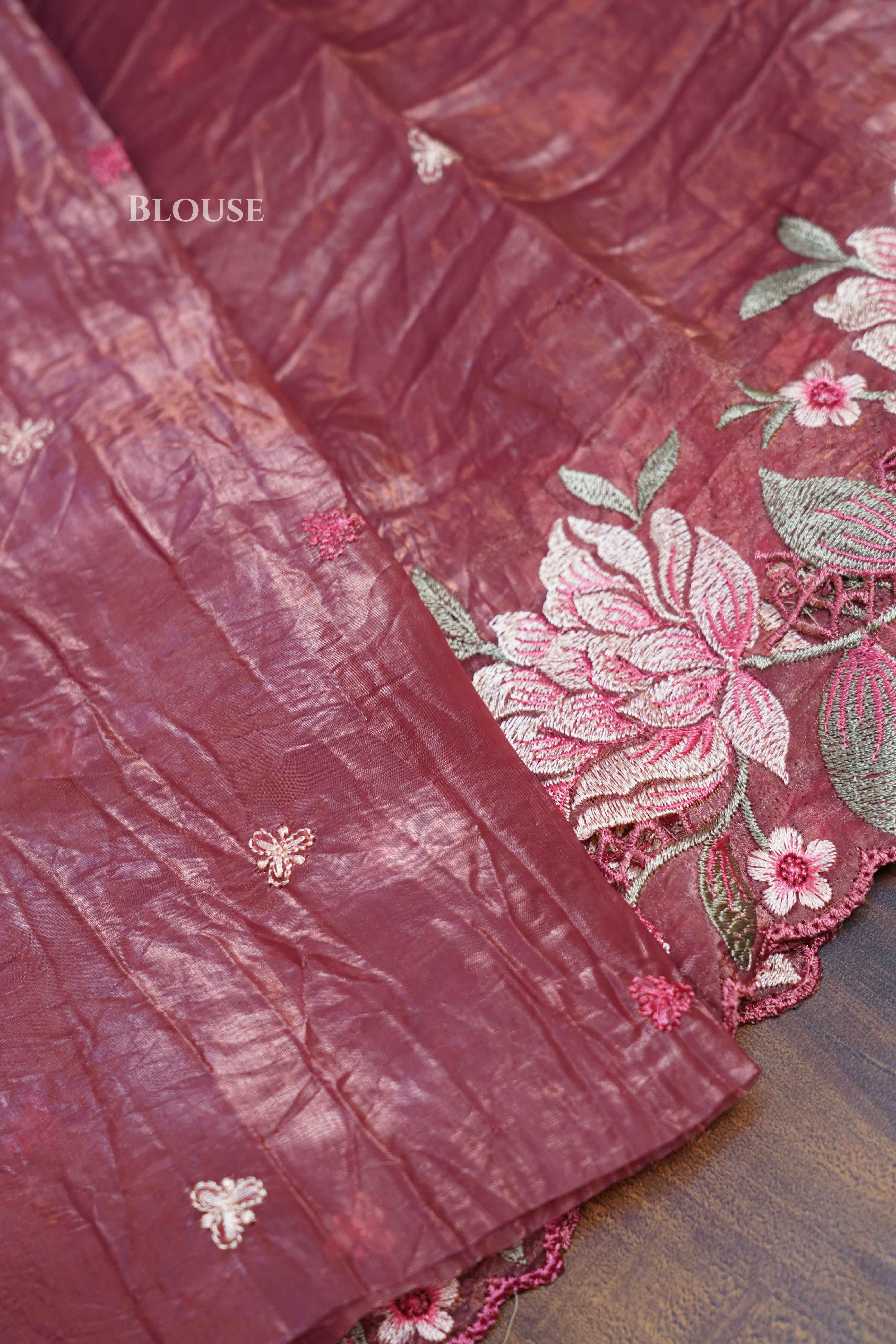 ROSE VALE GLASS TISSUE SAREE - Queens Jewel Emporium