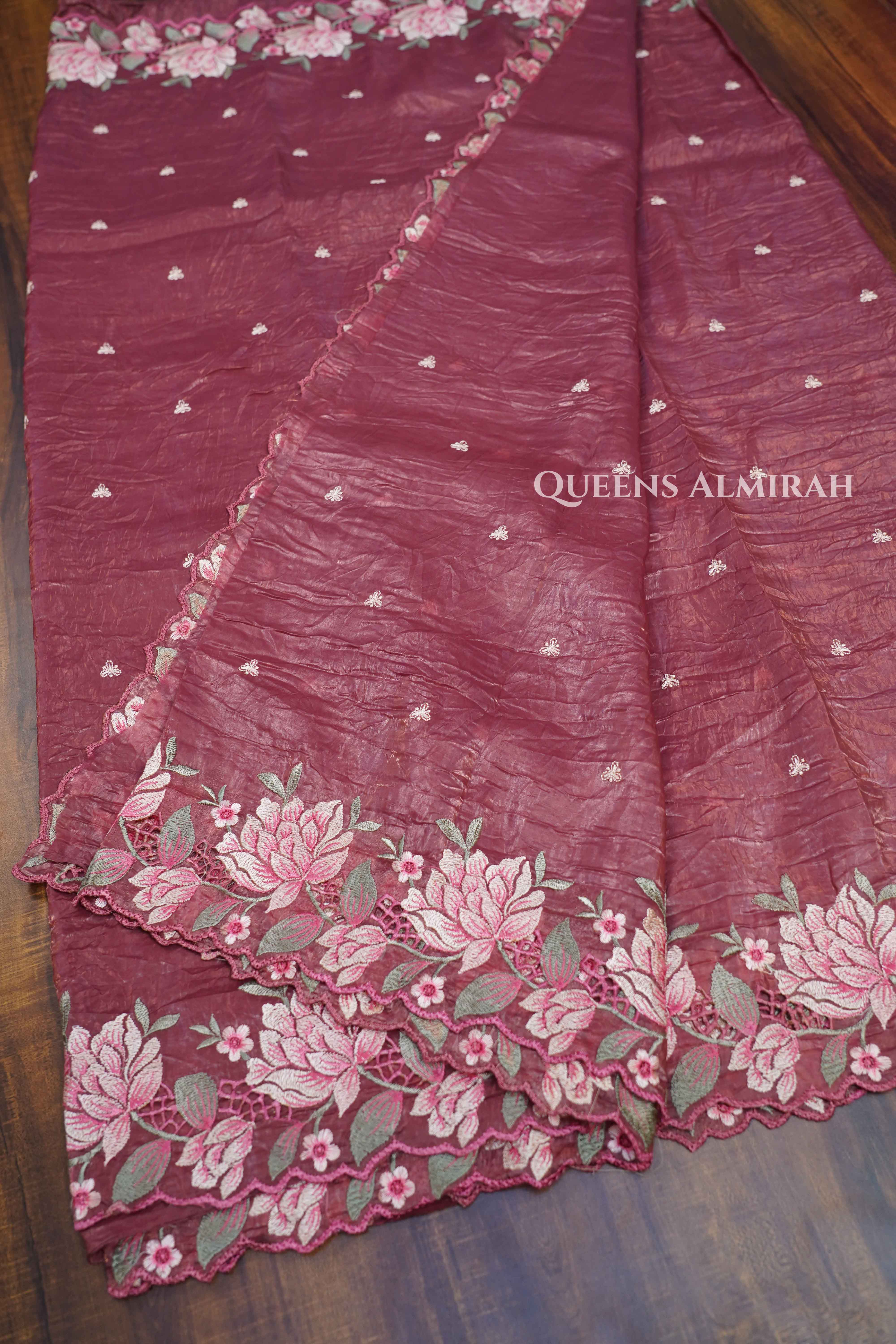 ROSE VALE GLASS TISSUE SAREE - Queens Jewel Emporium