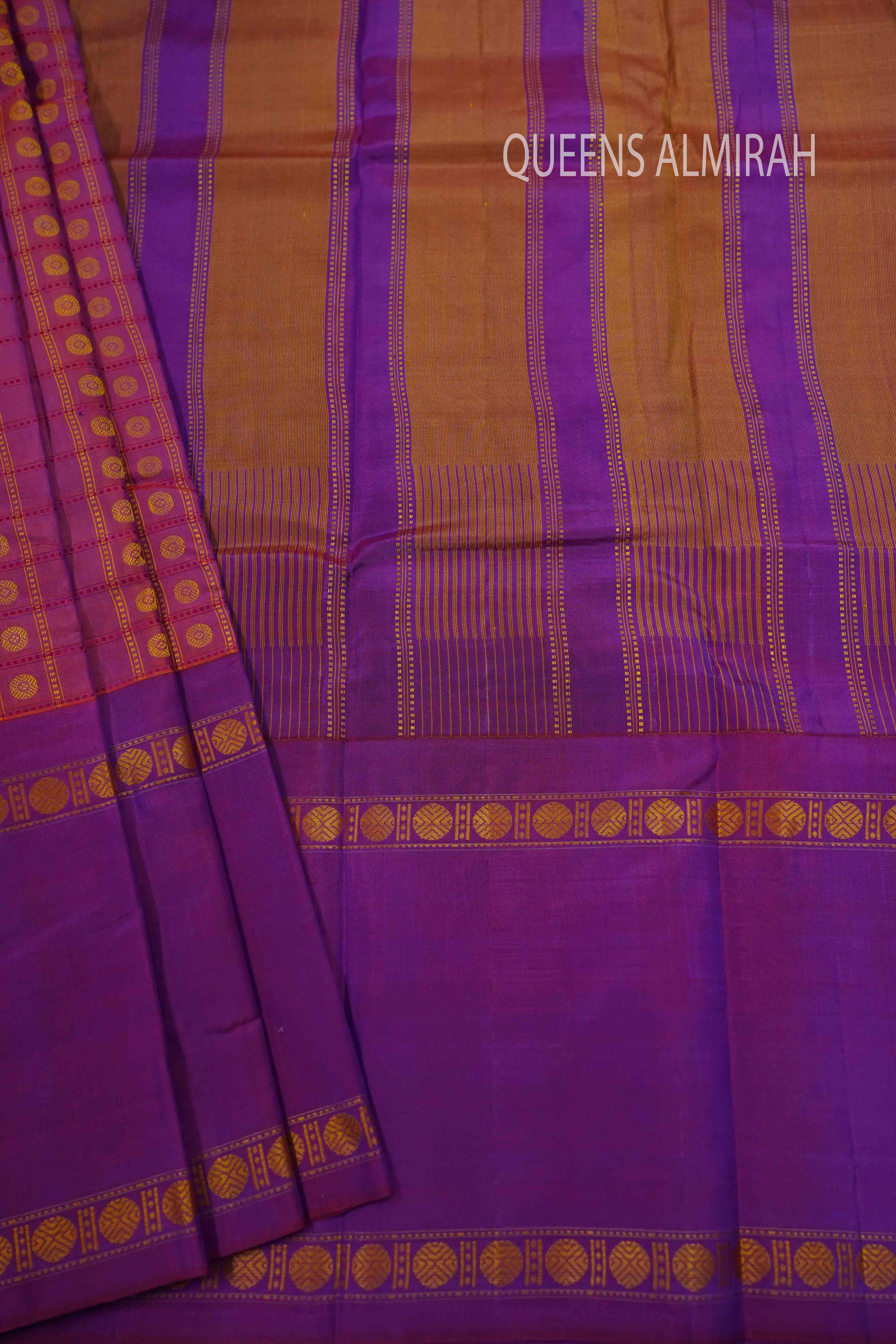 ROSE VALE WITH DARK RASBERRY PURE KANCHIVARAM SILK SAREE - Queens Jewel Emporium