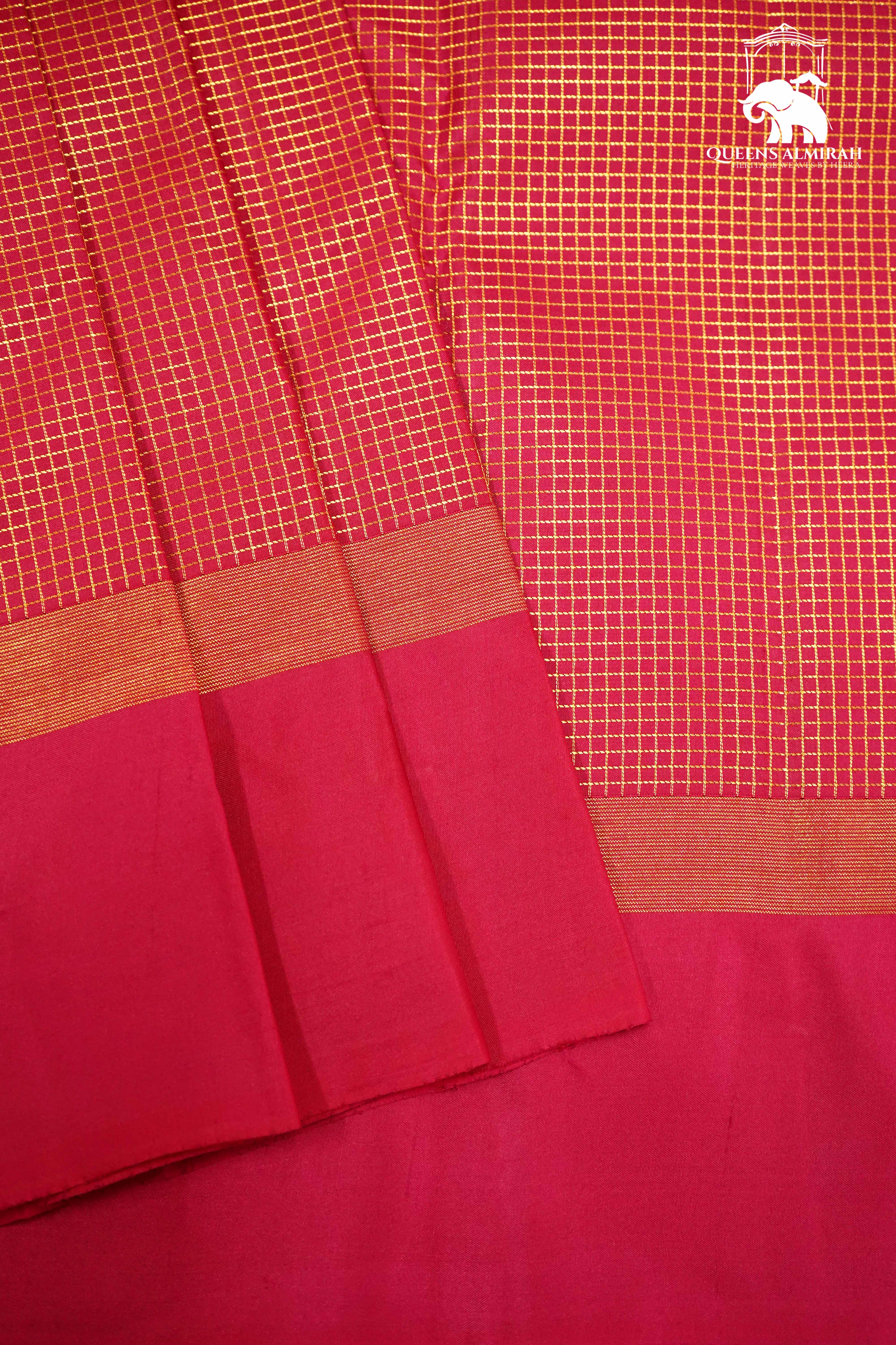 ROUGE PINK WITH DARK PINK KANCHIVARAM SILK SAREE - Queens Jewel Emporium